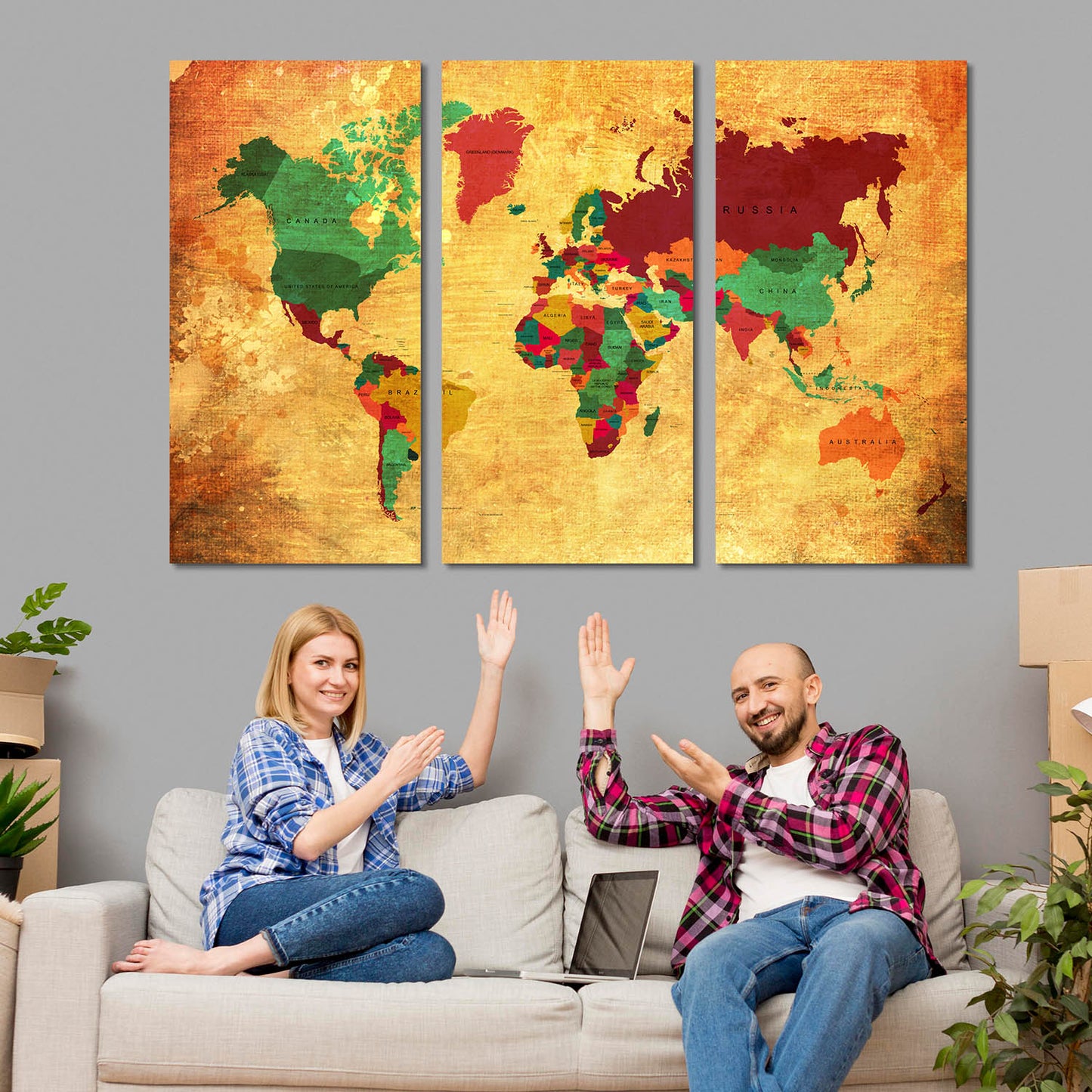 Map Wall Art Canvas, Wall Print for Living Room Wall Decoration