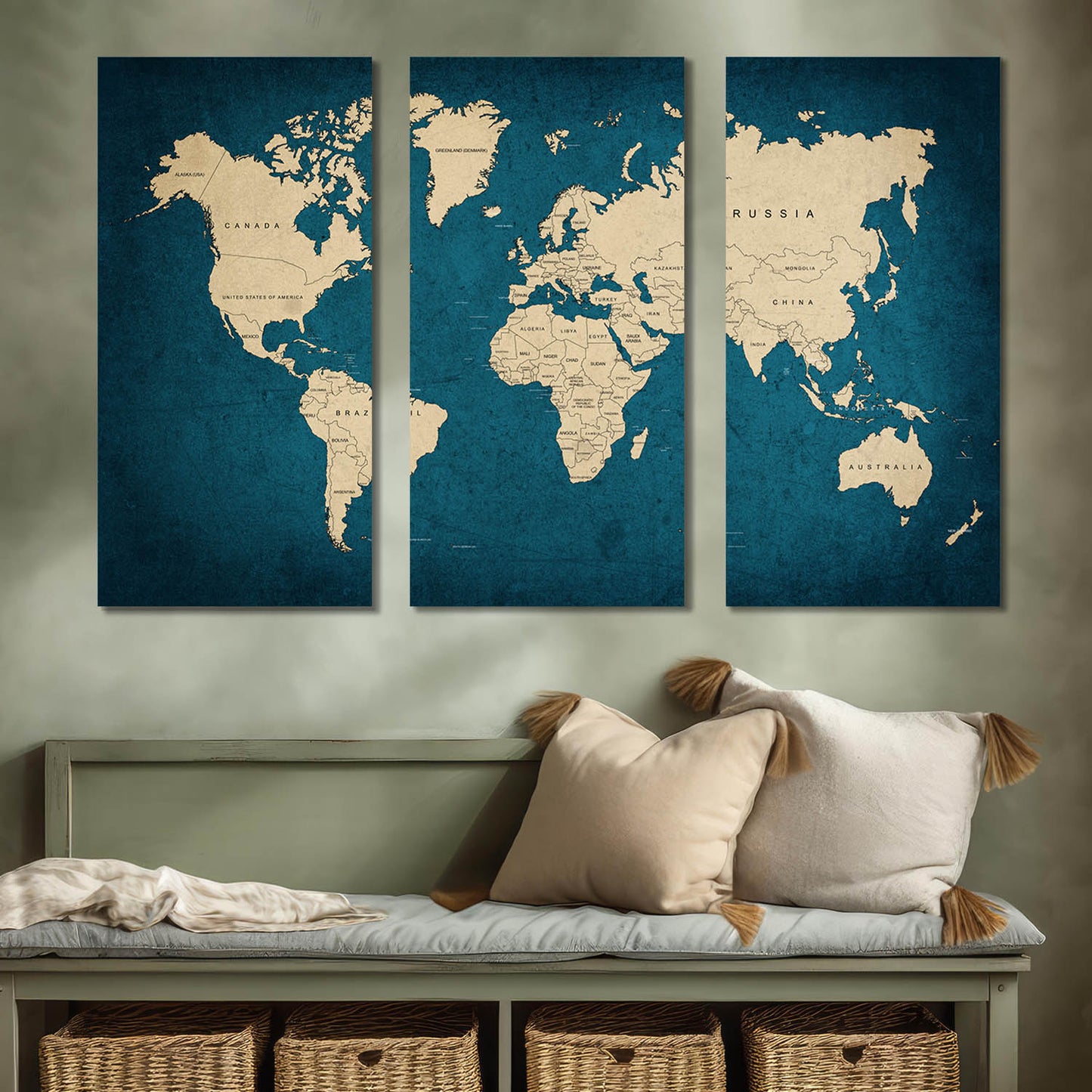 Map Wall Art Canvas, Wall Print for Living Room Wall Decoration