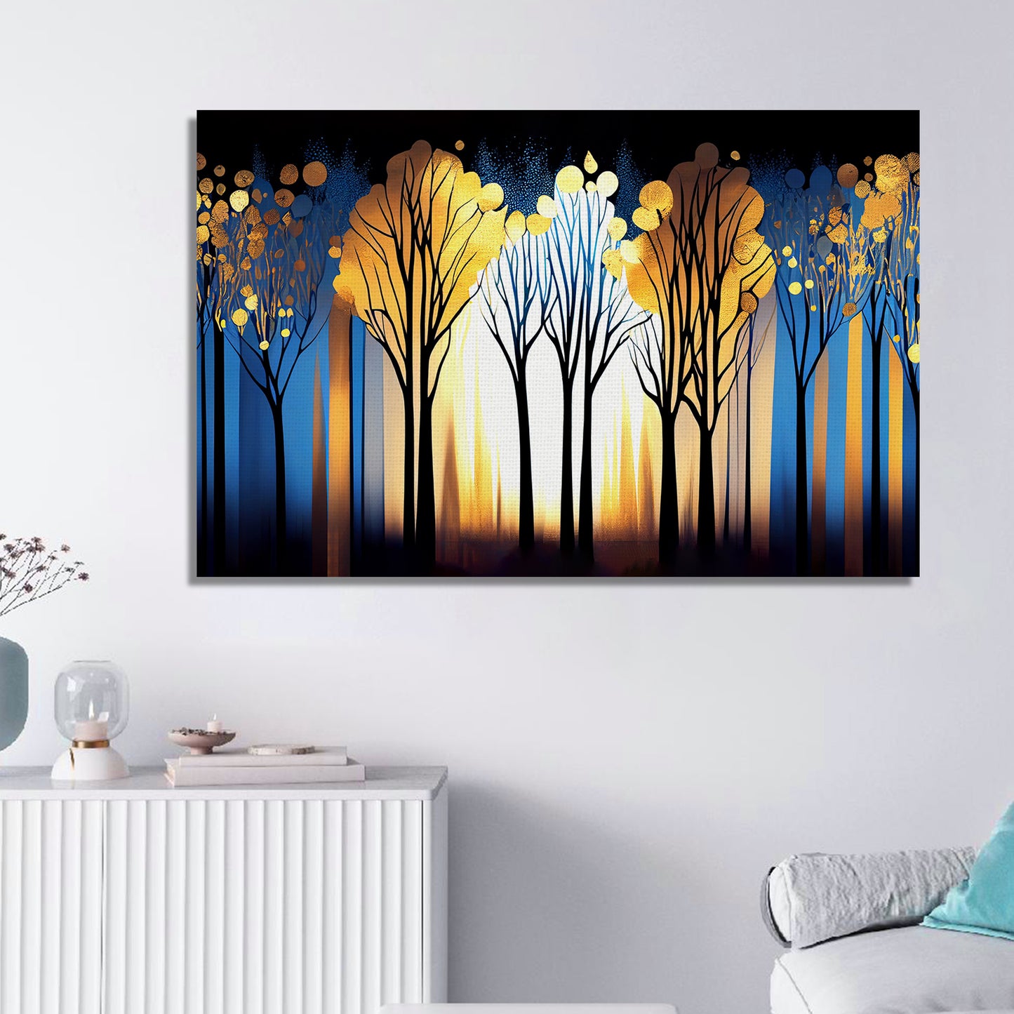 Blue and Golden Forest Canvas Painting for Home Decor - Modern Art Canvas-Kotart