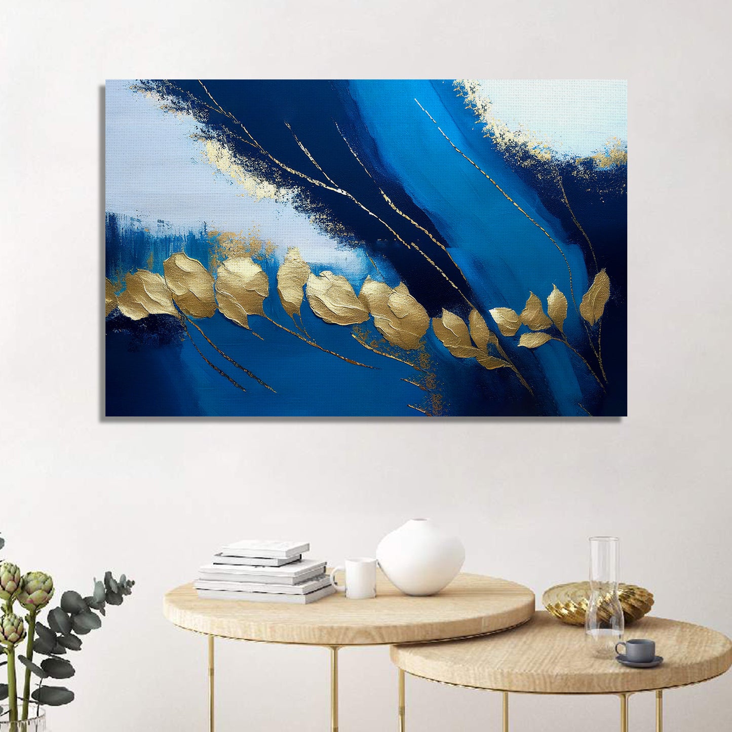 Blue and Golden Canvas Painting - Modern Abstract Art Canvas for Home and Office Decor-Kotart