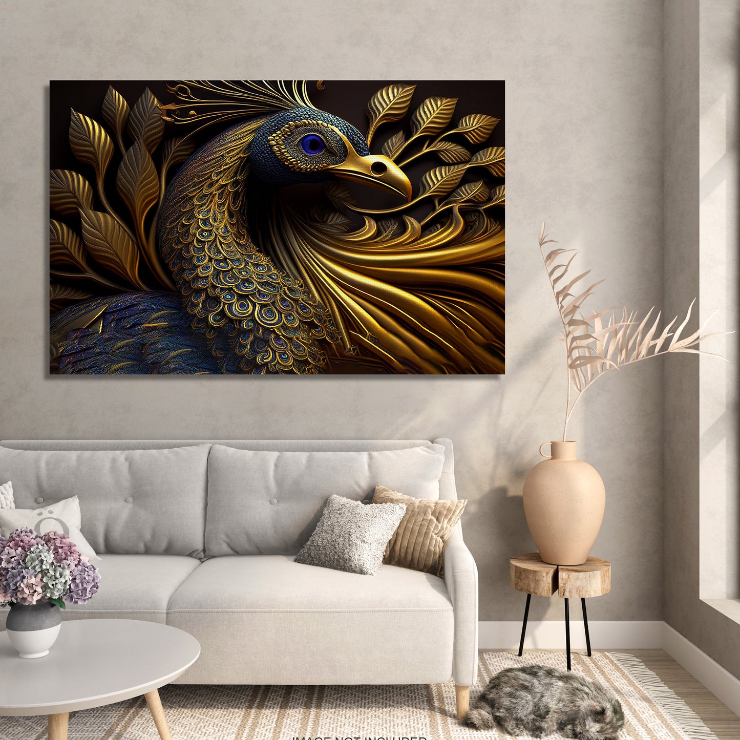 Beautiful Black and Golden Color Peacock Art Canvas Painting - Modern Art Canvas-Kotart