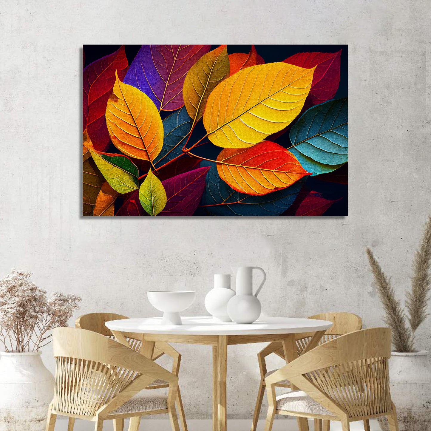 Nature Inspired Colorful Leaf Art Canvas Paintings-Kotart