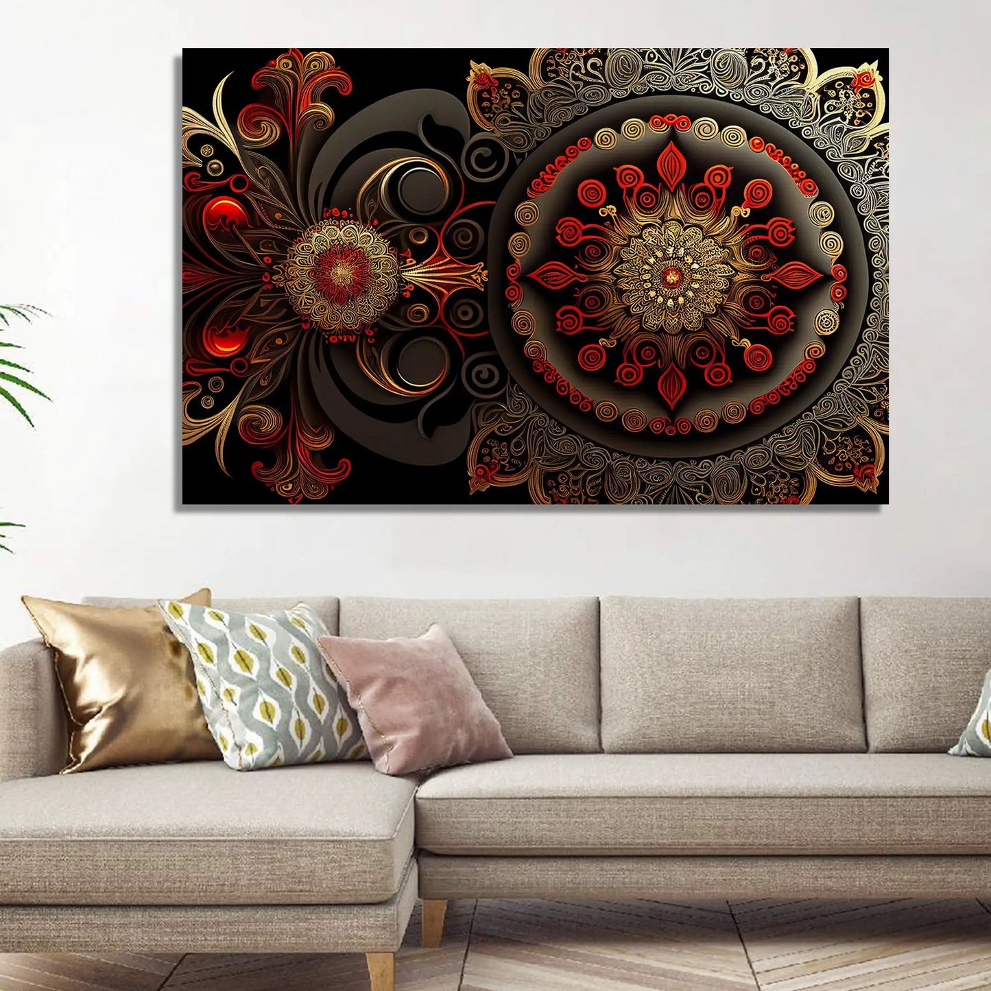 Modern Mandala Art Canvas Painting for Home Living Room and Office Wall Decor - Red-Kotart