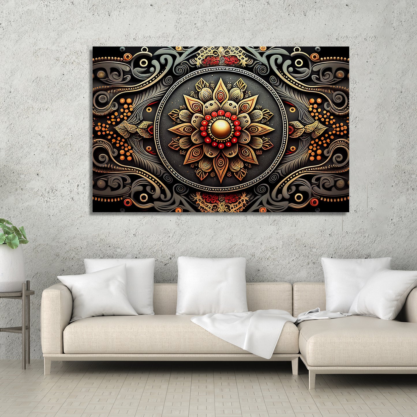 Modern Mandala Art Canvas Painting for Home Living Room and Office Wall Decor - Red-Kotart