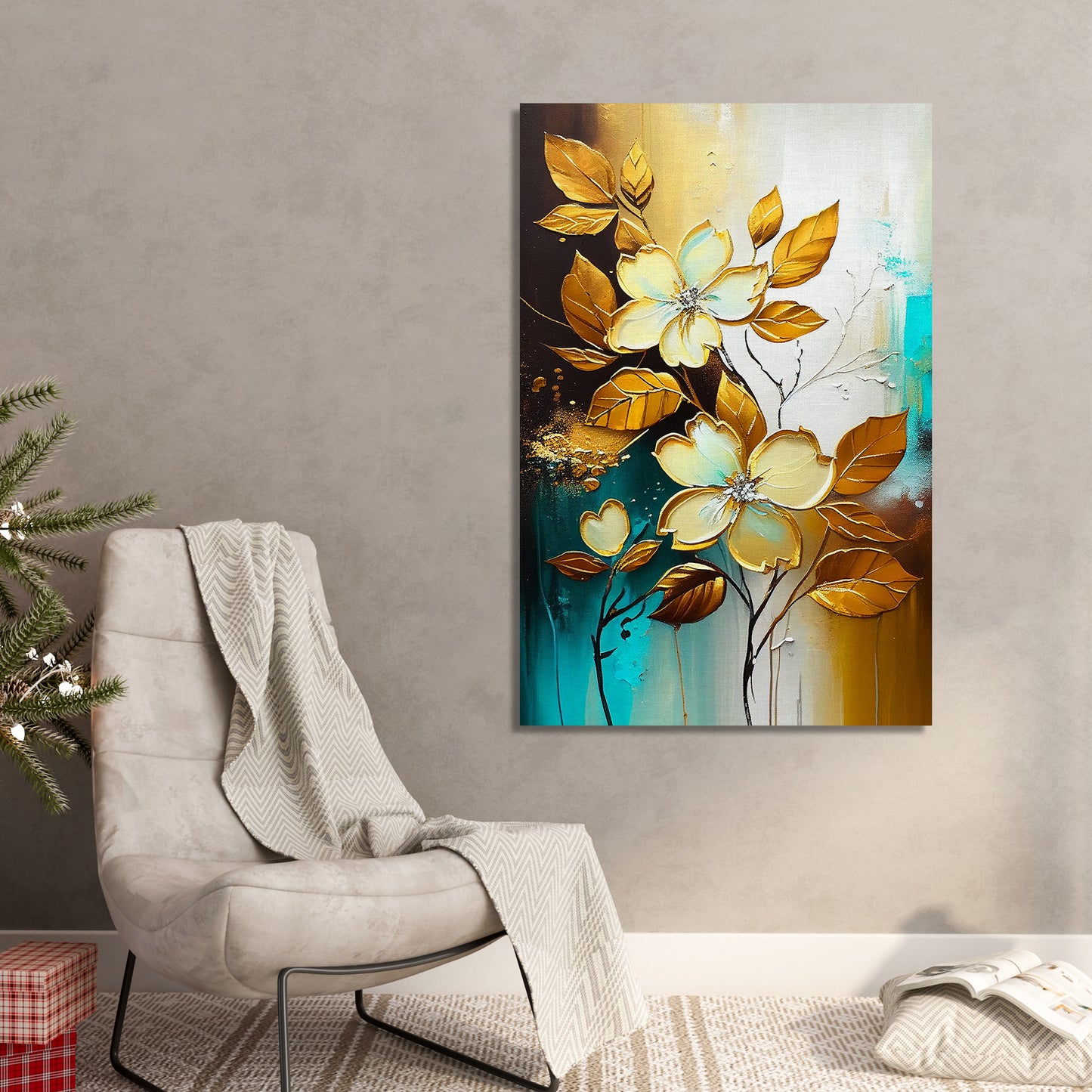 Vibrant Beautiful Floral Canvas Painting for Living Room Wall Decor-Kotart