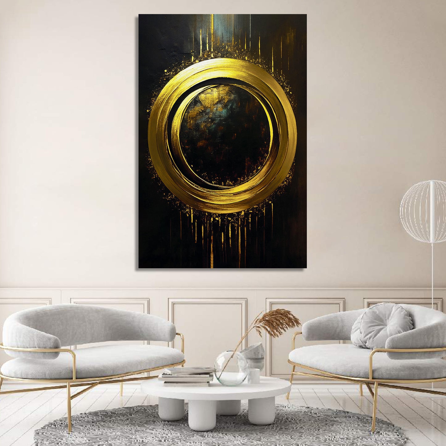 Modern Art Golden Canvas Painting - Classy Abstract Art Canvas for Living Room Wall Decor-Kotart