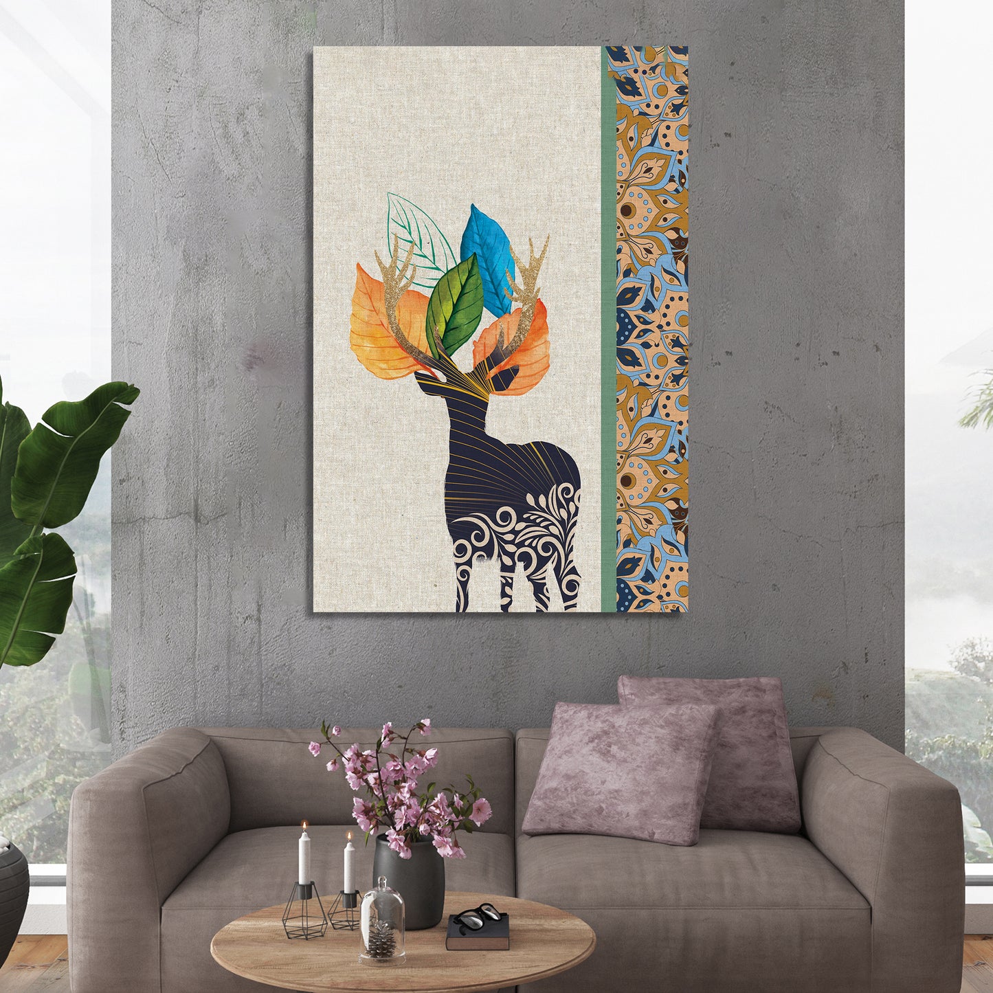 Minimal Deer Art Canvas Painting for Home and Office Wall Decor - Modern Canvas Painting-Kotart