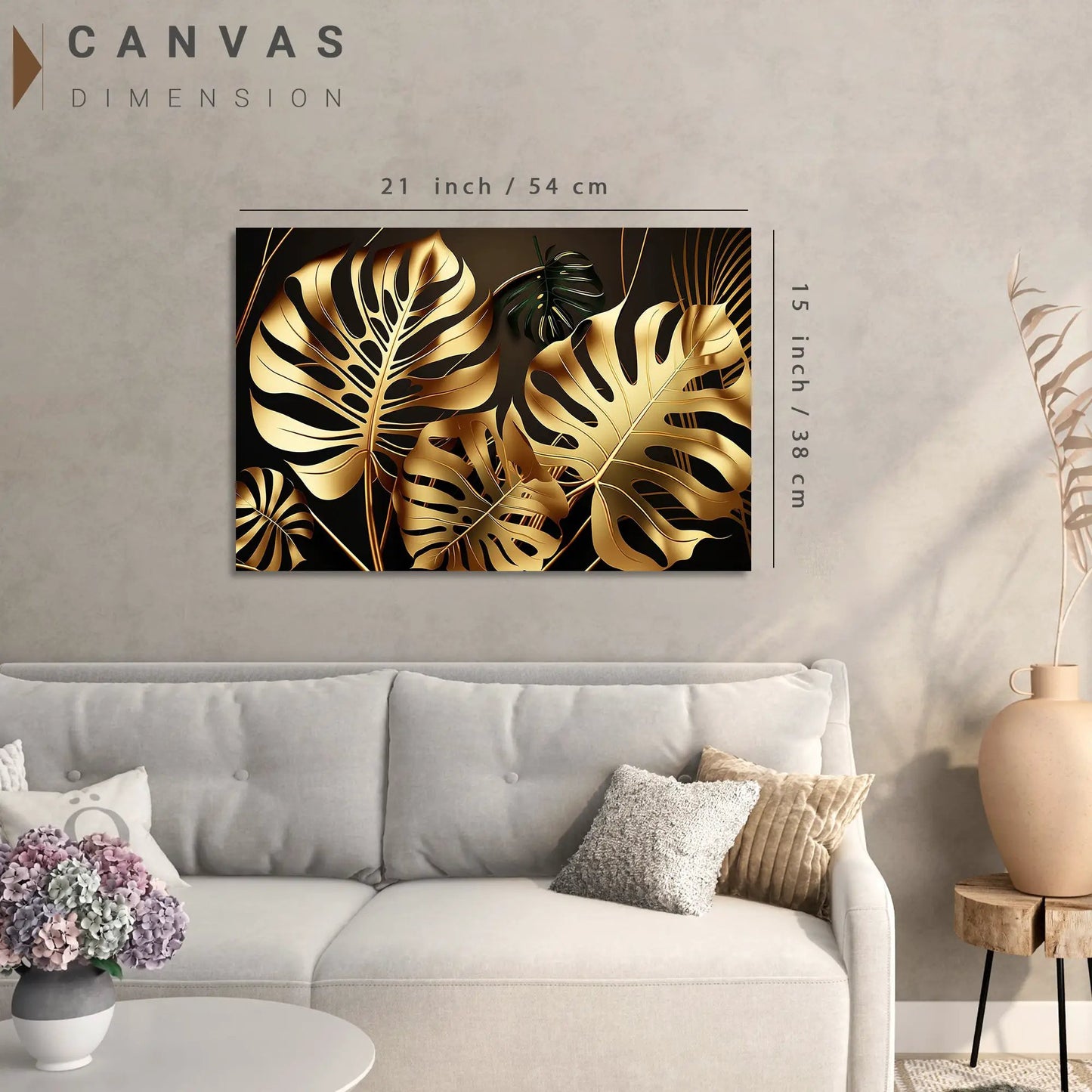 Nature Inspired Golden Leaf Art Painting for Wall Decor - Modern Art Canvas Paintings for Living Room Bedroom Decor-Kotart