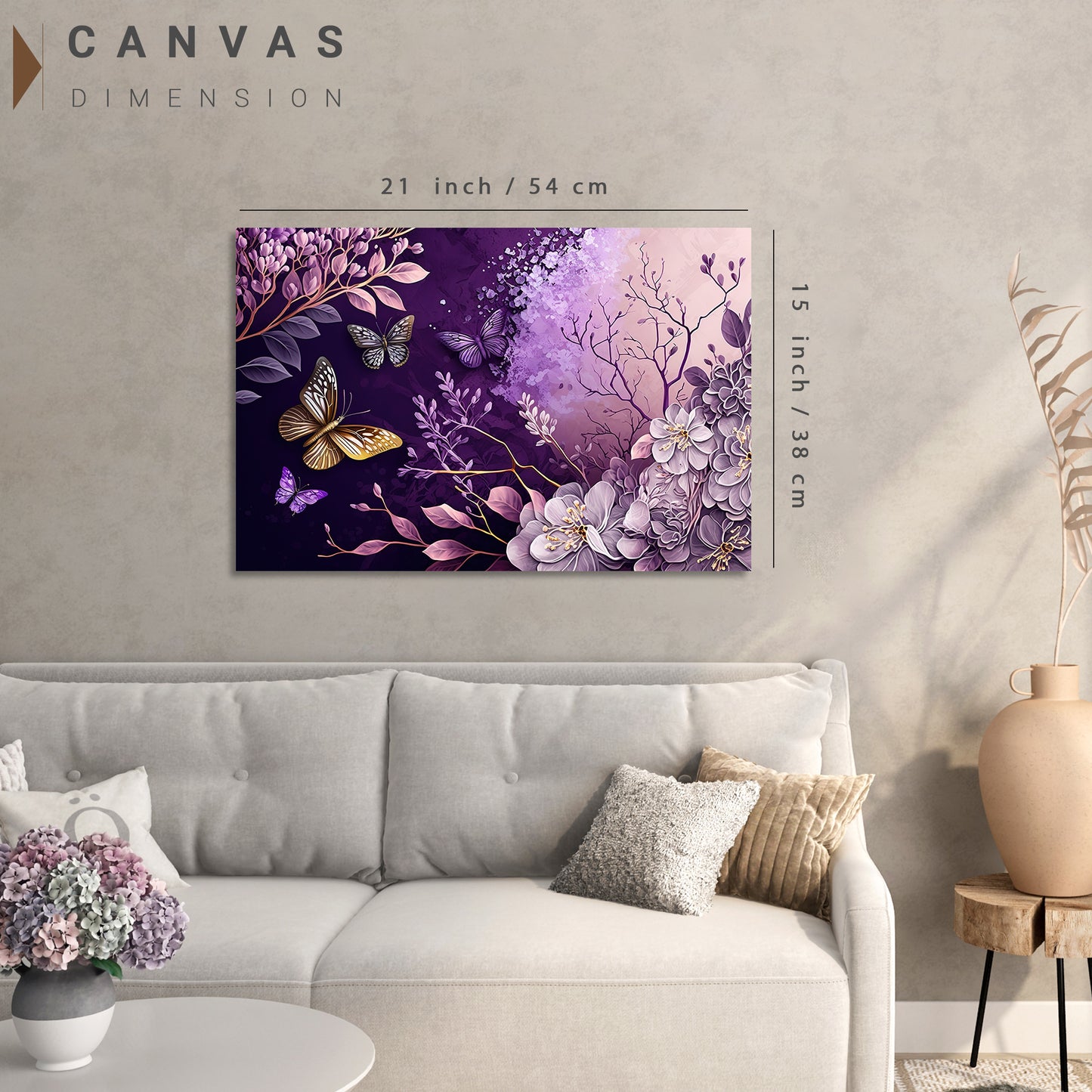 Abstract Floral Art Purple Canvas Paintings for Stylish Living Room Decor - Nature Inspired Leaf Canvas Painting-Kotart