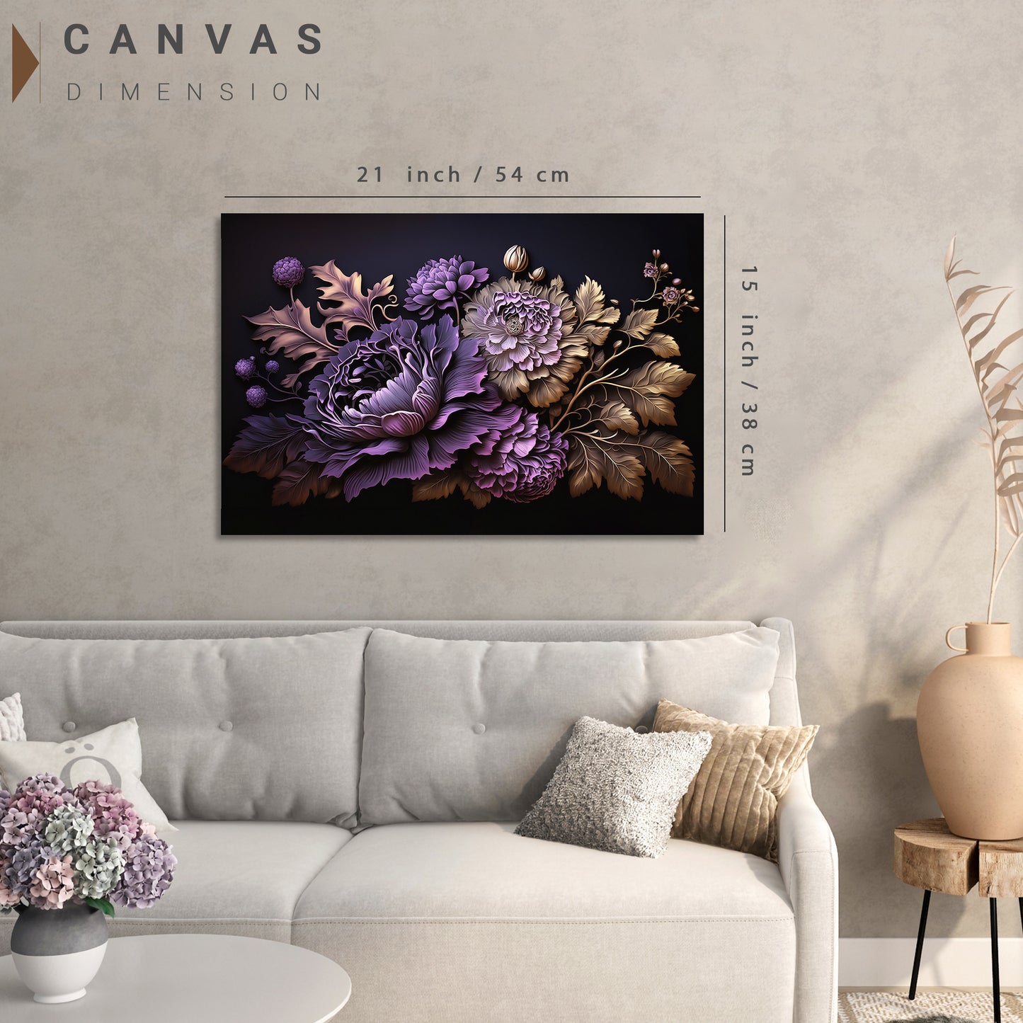 Abstract Floral Art Purple Canvas Paintings for Stylish Living Room Decor - Nature Inspired Leaf Canvas Painting-Kotart