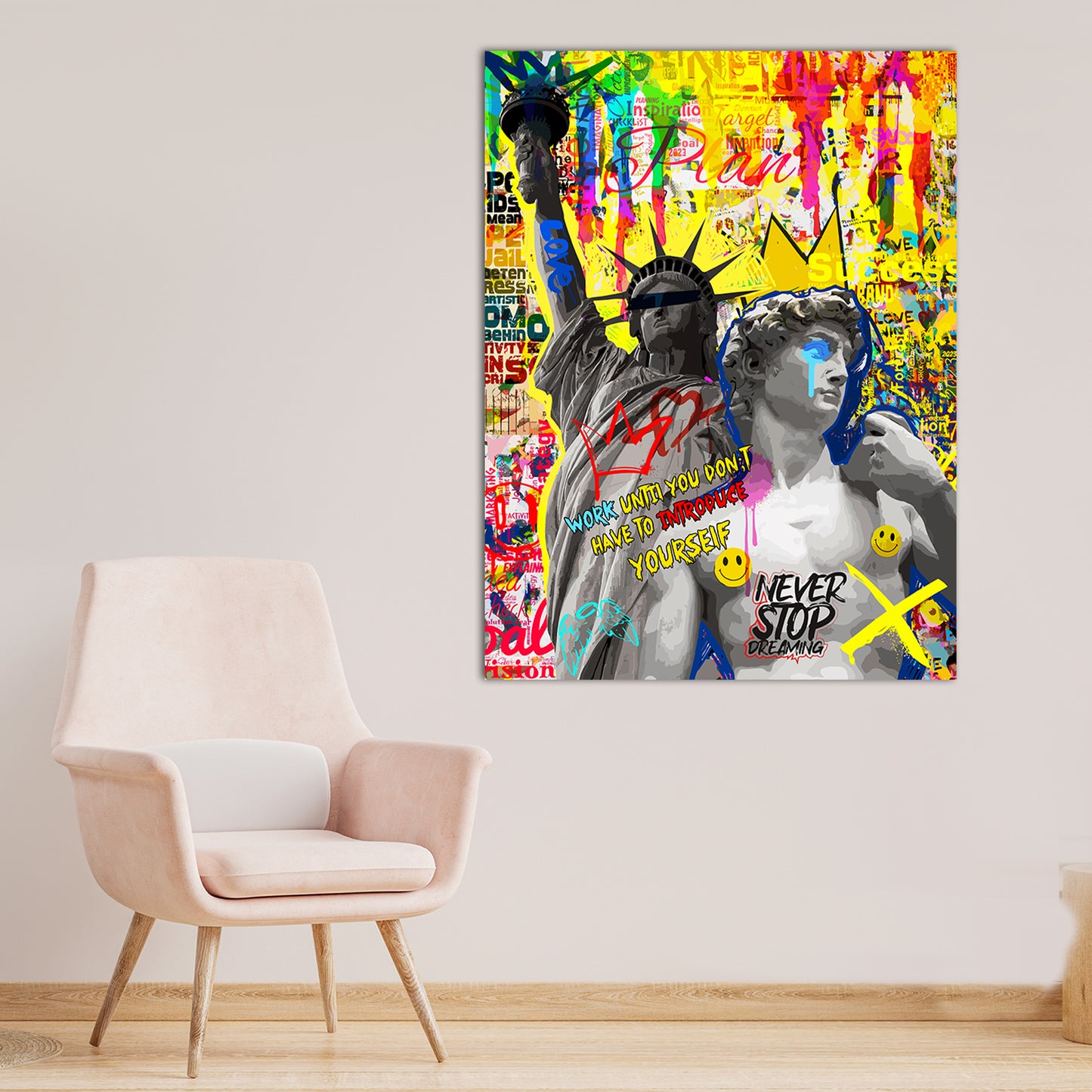 Graffiti-Style David Statue and Statue of Liberty Canvas Paintings for Wall Decor-Kotart