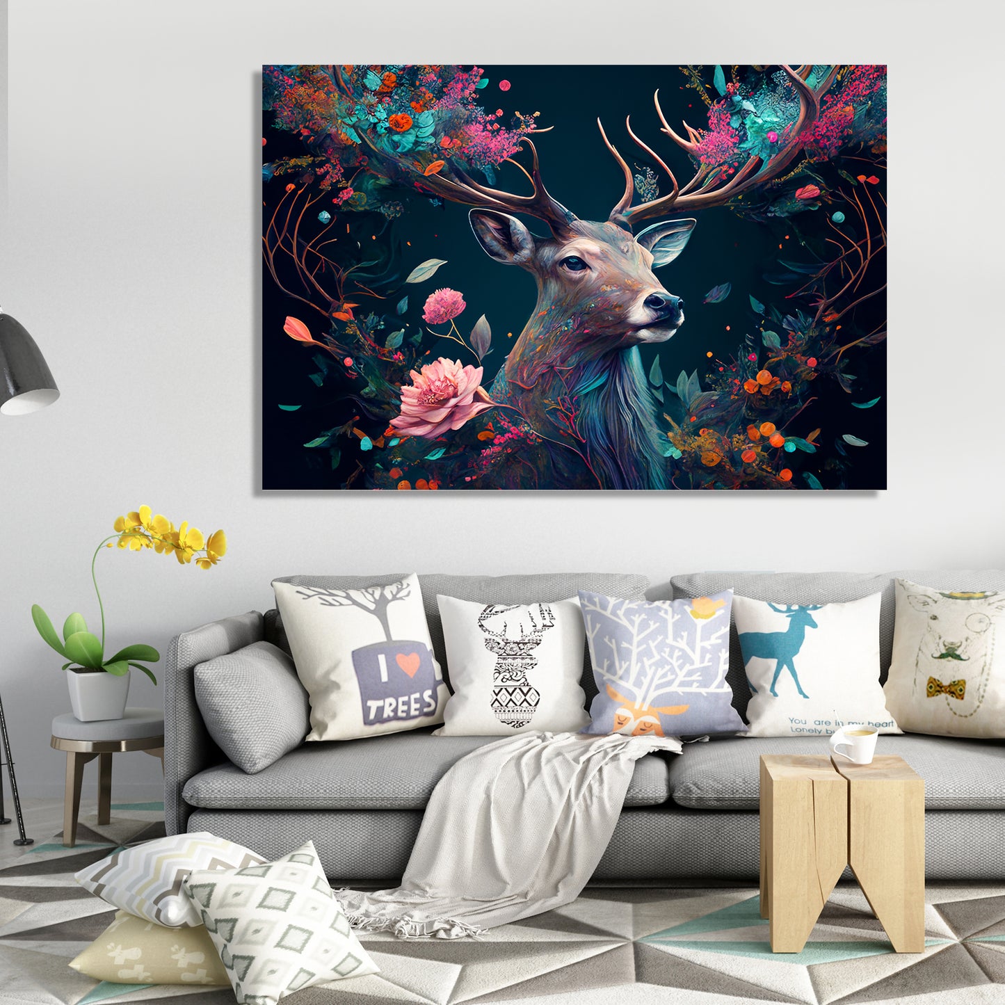 Modern Art Canvas Painting - Beautiful Vibrant Deer Canvas Art-Kotart