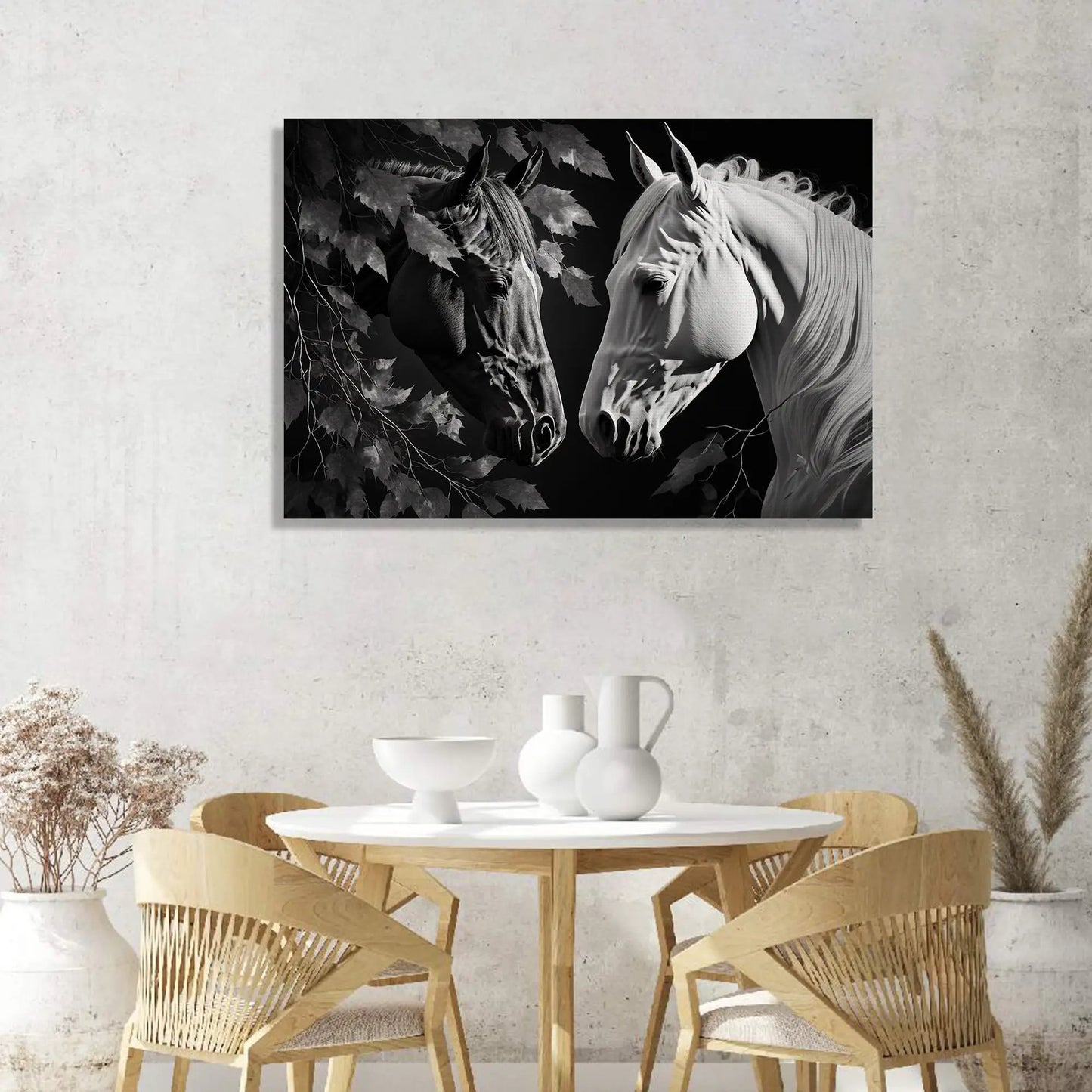 Modern Art Canvas Painting - Beautiful Black and White Horse Canvas Art-Kotart