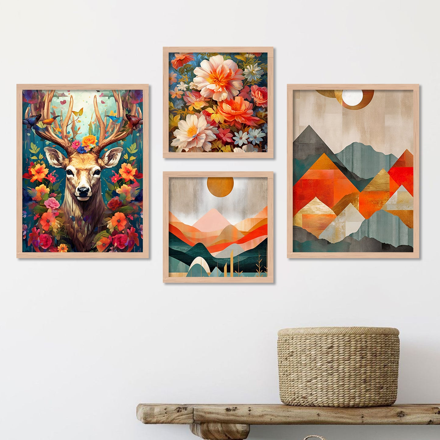 Floral Deer Painting for Living Room Bedroom-Kotart
