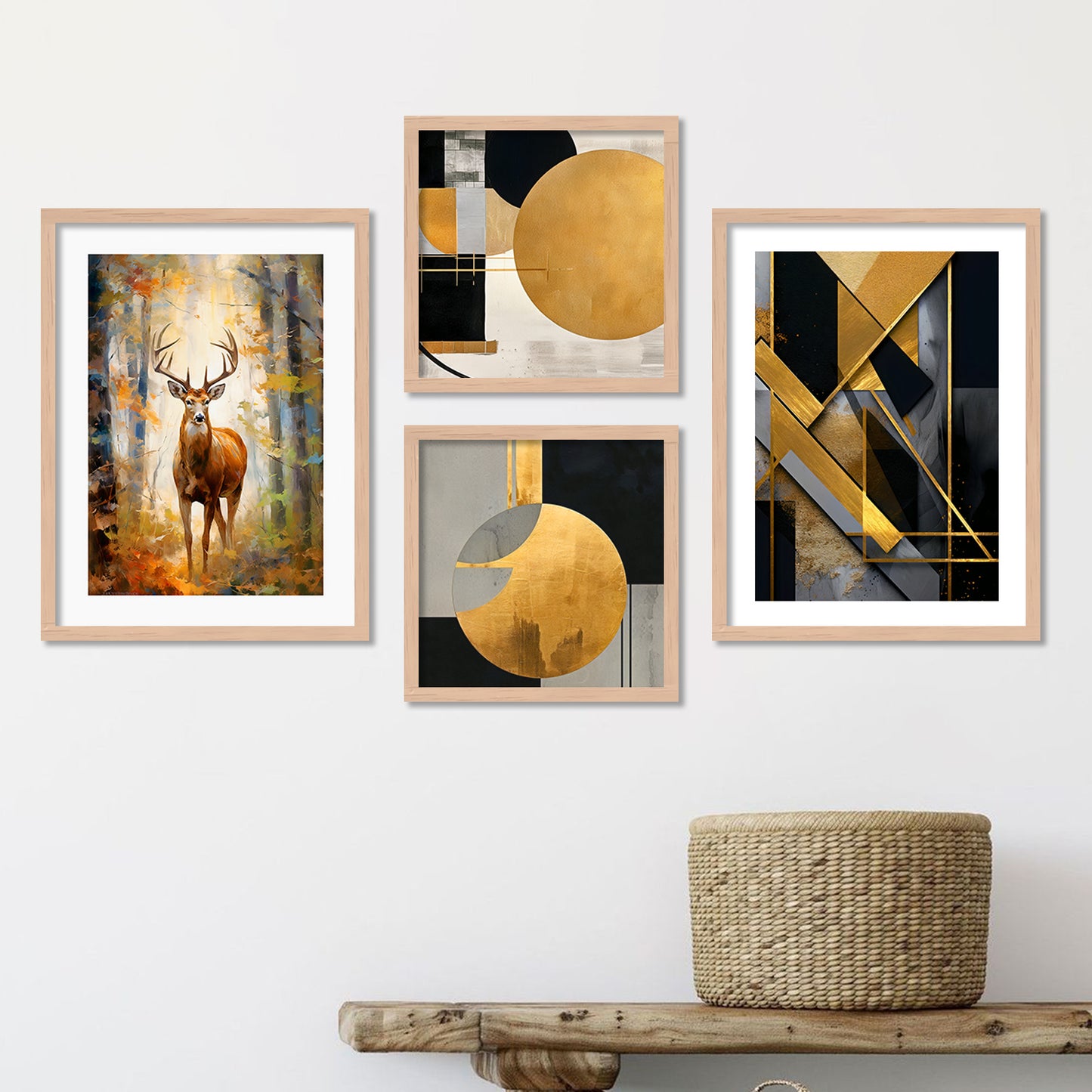 Aesthetic Black and Golden Modern Wall Decor Paintings with Frame for Home Decoration-Kotart