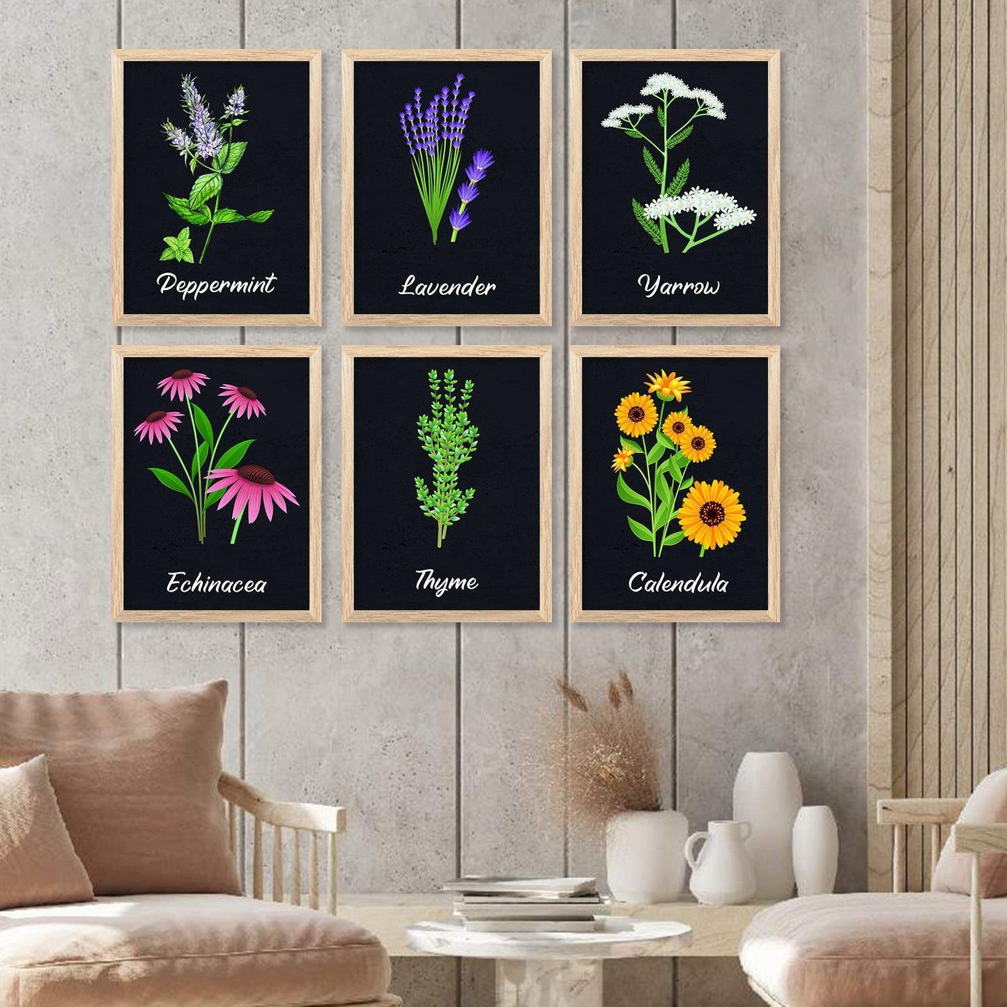 Kitchen Herbs Framed Posters for Restaurant Kitchen Dinning Room Cafe Wall Decor Set of 6-Kotart