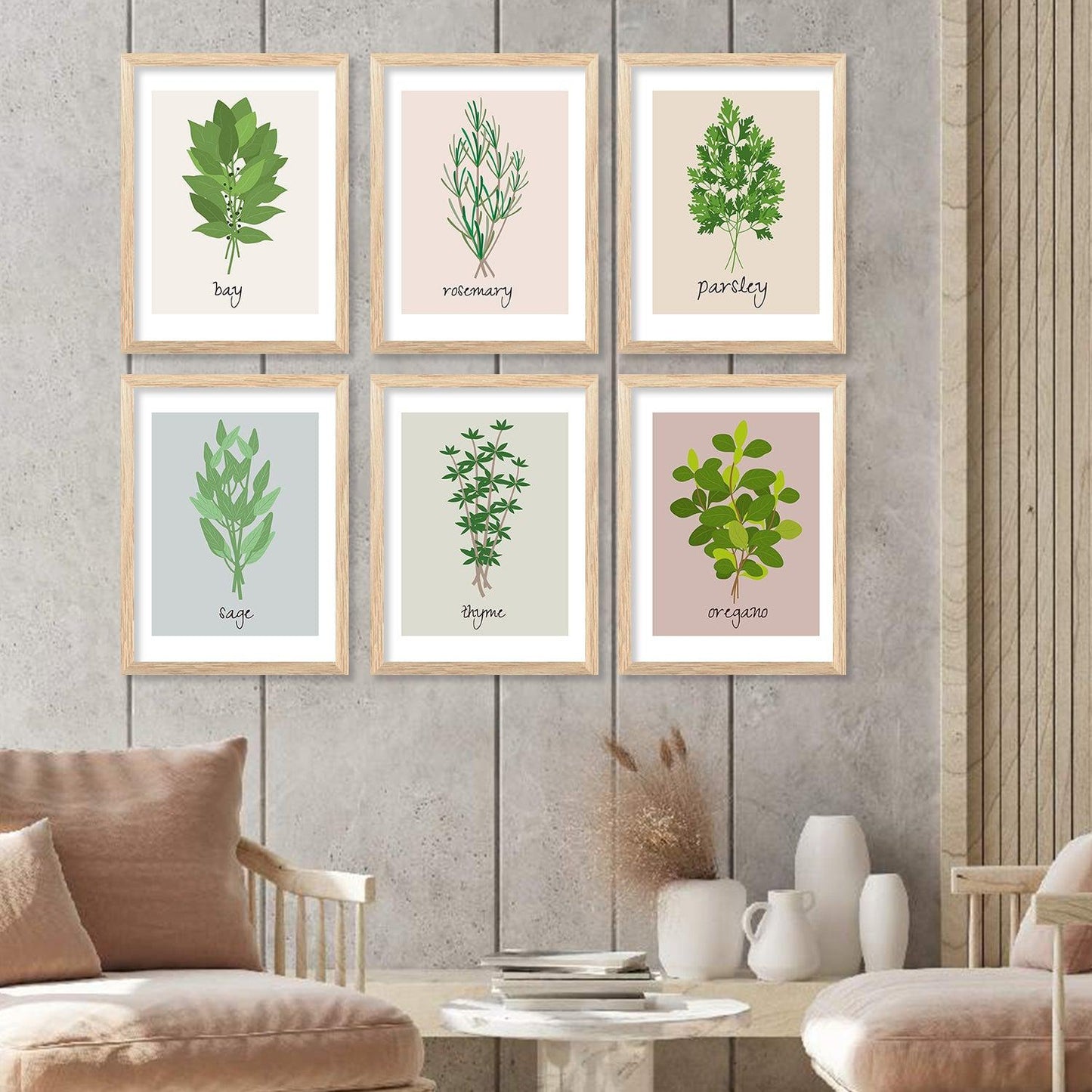 Kitchen Herbs Framed Posters for Restaurant Kitchen Dinning Room Cafe Wall Decor Set of 6-Kotart