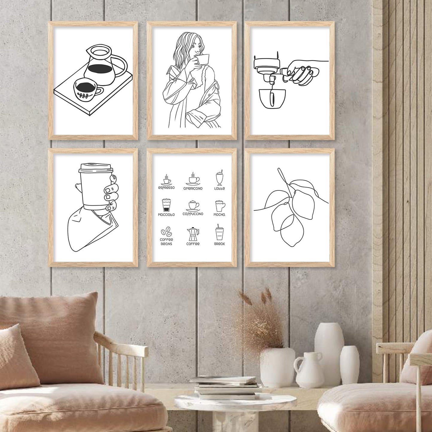Kitchen Theme Framed Posters for Restaurant Kitchen Dinning Room Cafe Wall Decor Set of 6-Kotart