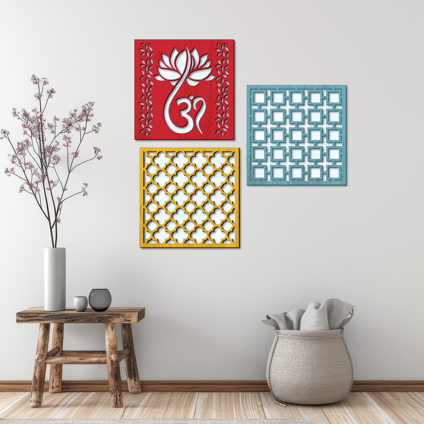 Om Design Wall Mirror Set for Mandir Decor | Temple Wall Decor Mirrors