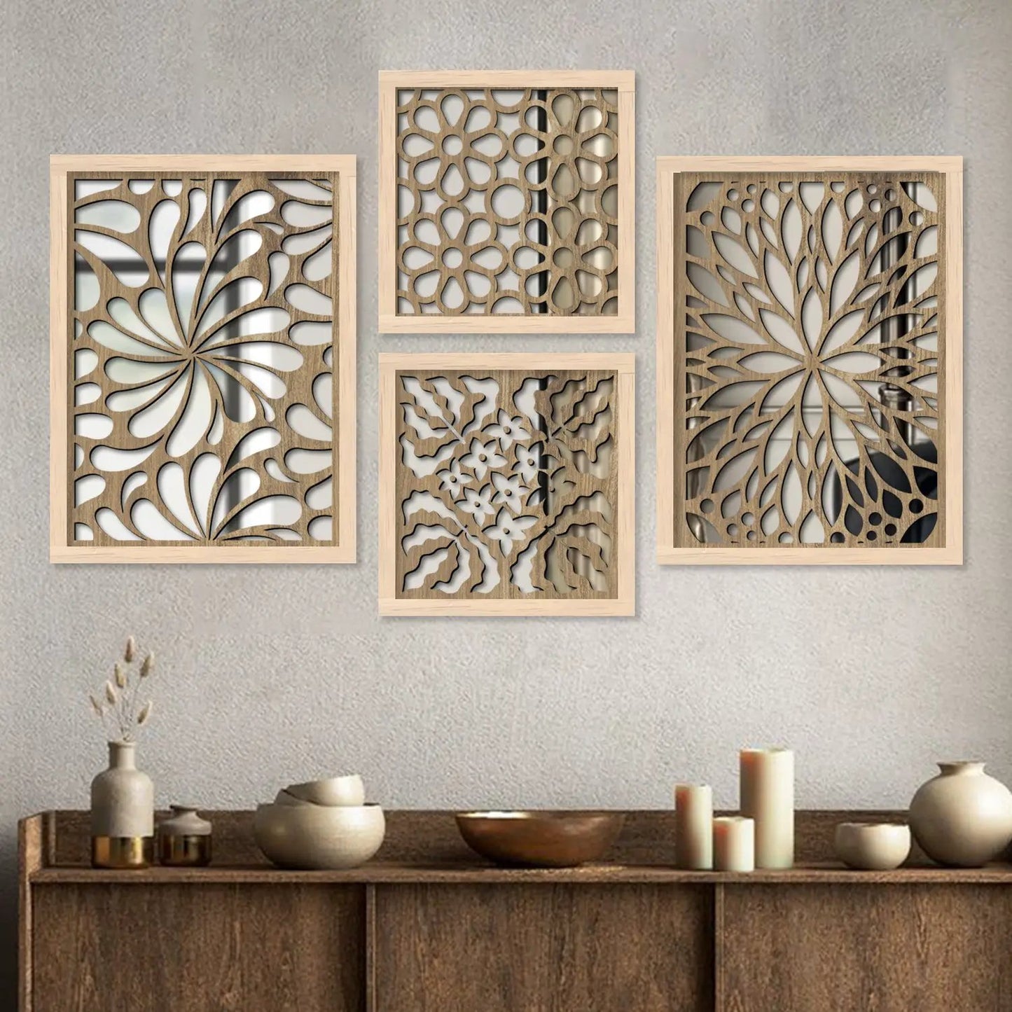 Wall Mirror Decor Panel Wooden Hanging Rectangular Wall Decor Frame for Living Room-Kotart