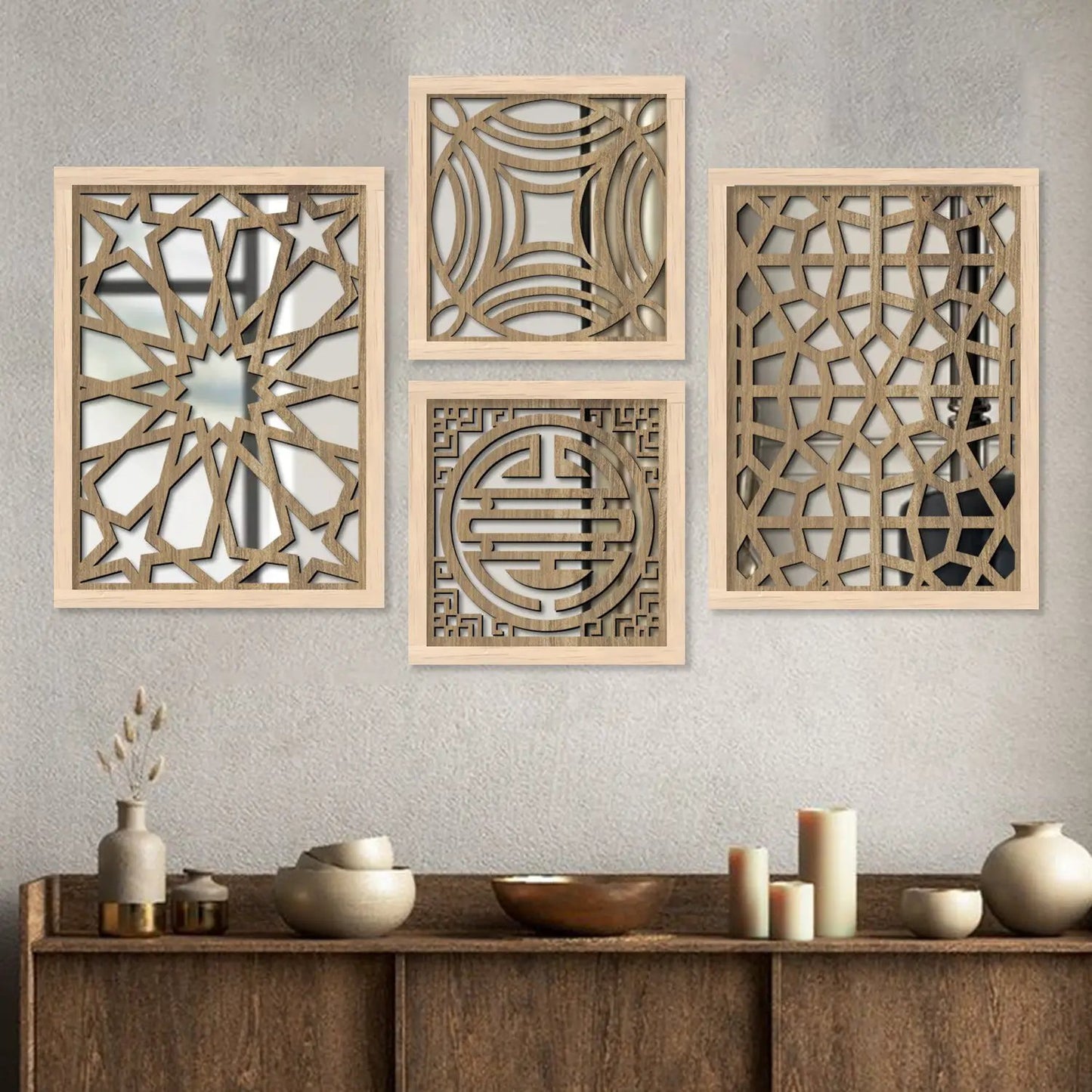 Decorative Mirror Wooden Wall Hanging for Home Decor - Wooden Jharokha Frames Mirror-Kotart