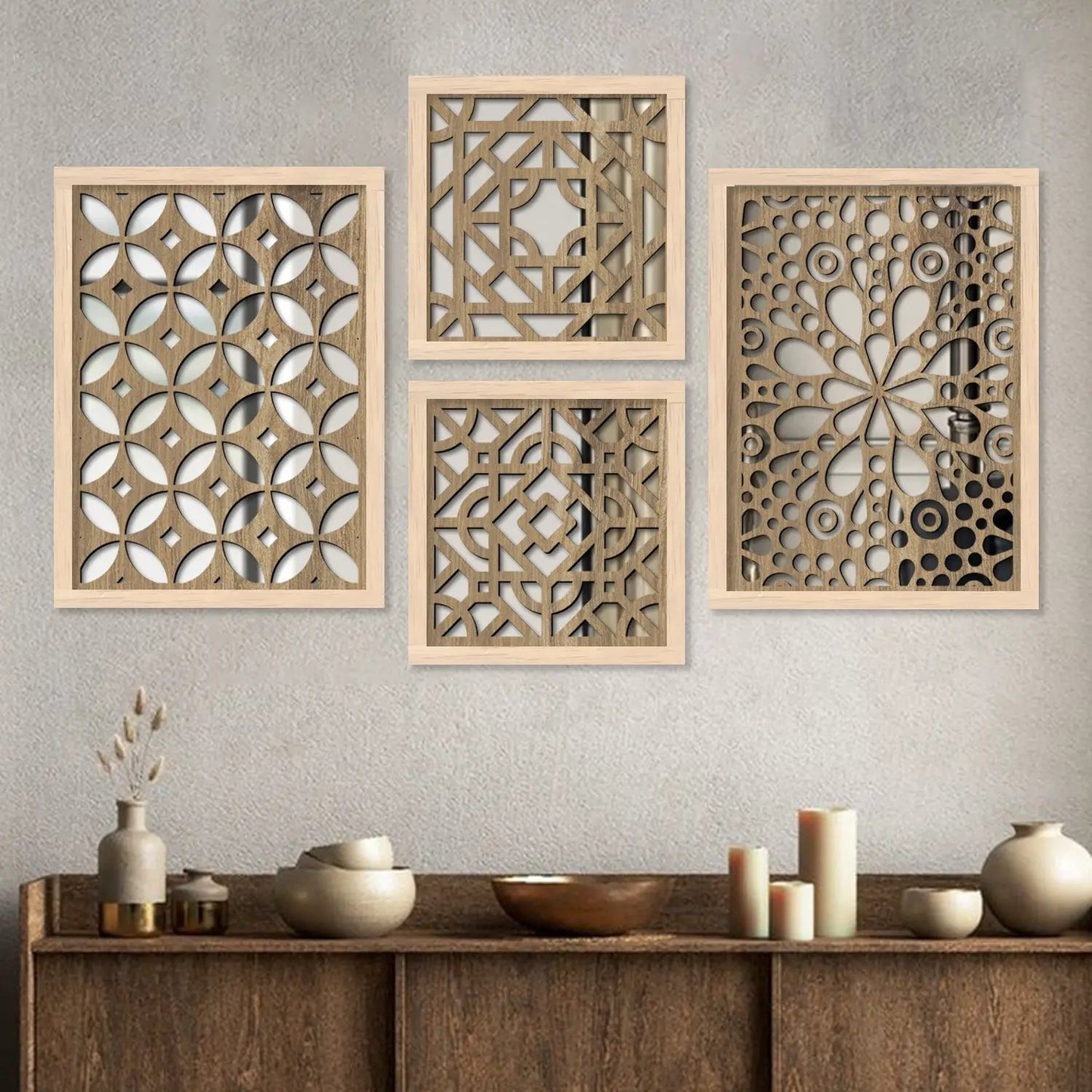 Wall Mirror Decor Panel Wooden Hanging Rectangular Wall Decor-Kotart