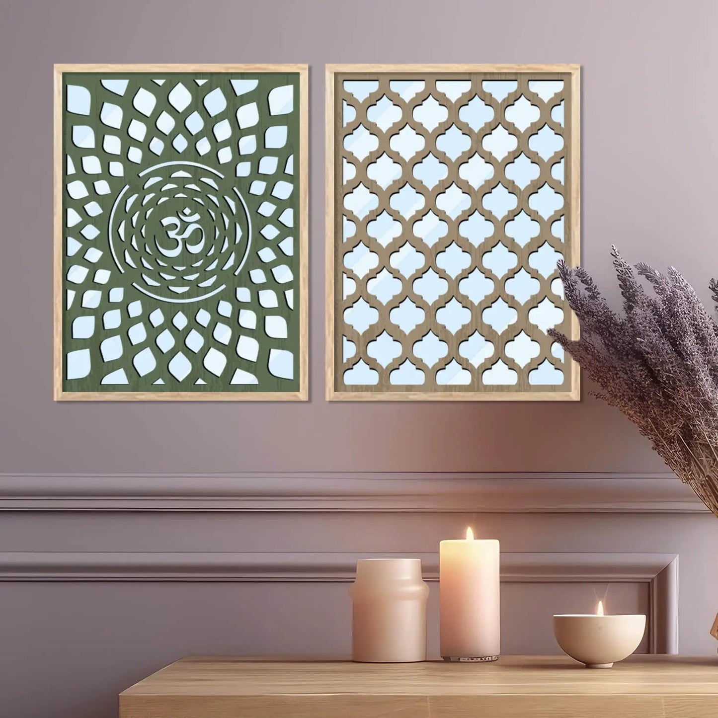 Om Design Wall Mirror Set for Mandir Decor | Temple Wall Decor Mirrors