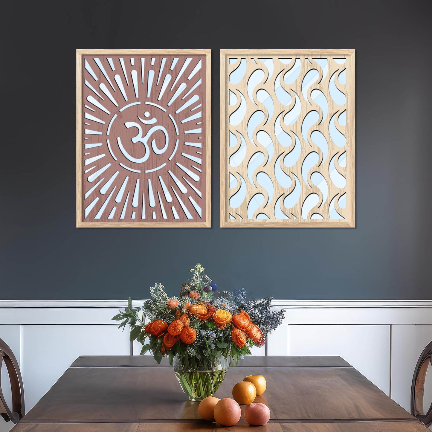 Om Design Wall Mirror Set for Mandir Decor | Temple Wall Decor Mirrors