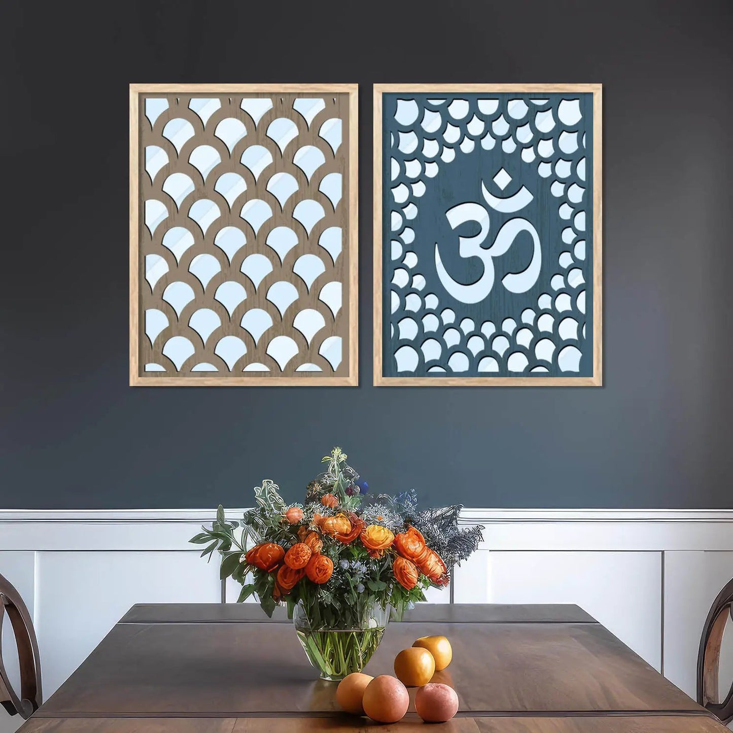 Om Design Wall Mirror Set for Mandir Decor | Temple Wall Decor Mirrors