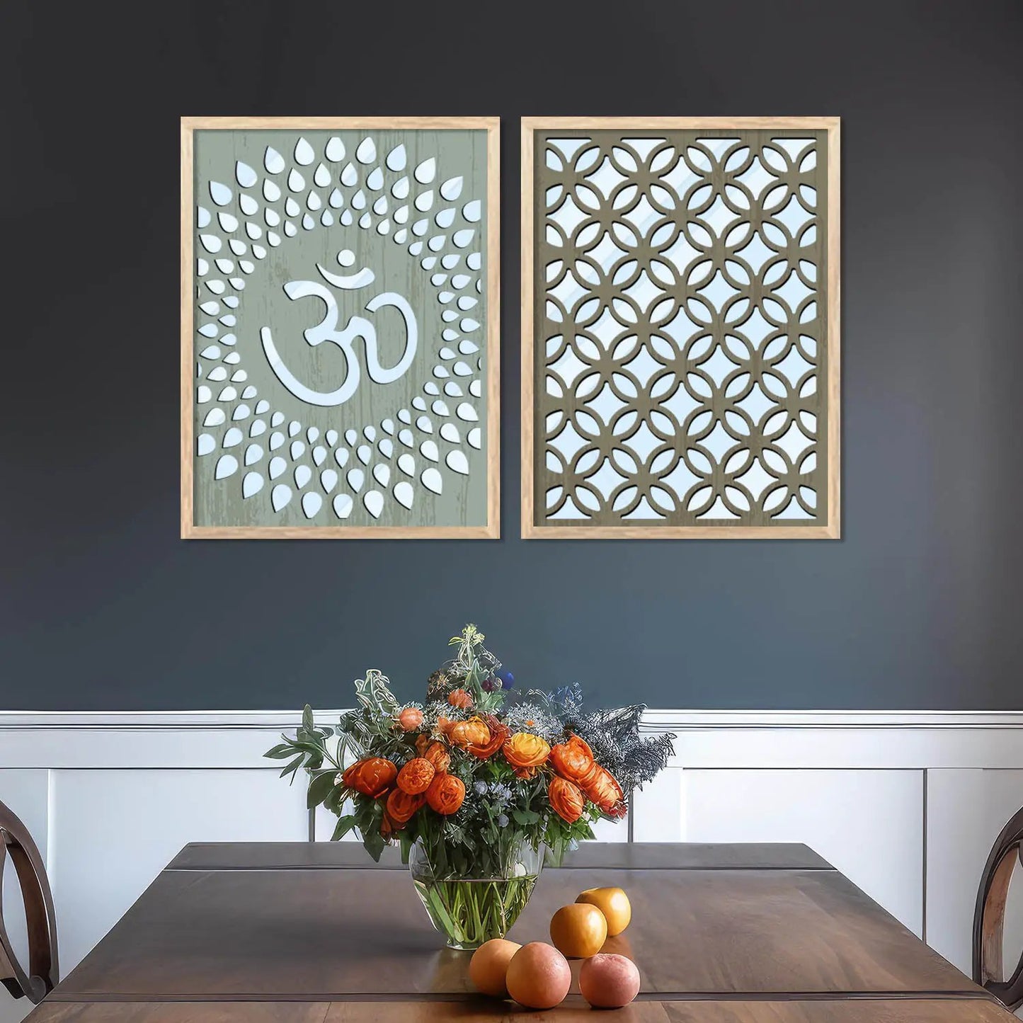 Om & Swastik Design Wall Mirror Set for Mandir Decor | Temple Wall Decor Mirrors