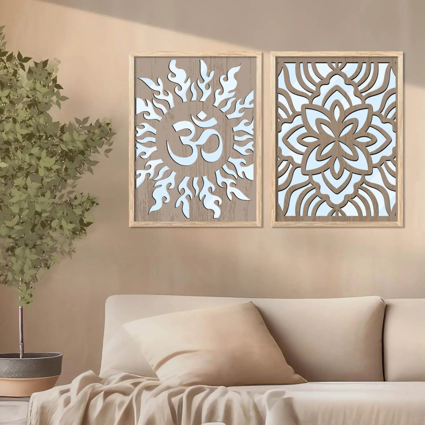 Om Design Wall Mirror Set for Mandir Decor | Temple Wall Decor Mirrors
