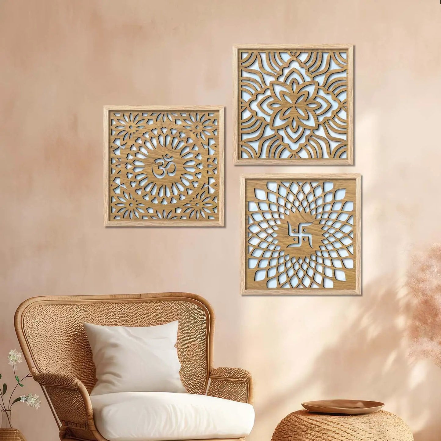Om Design Wall Mirror Set for Mandir Decor | Temple Wall Decor Mirrors
