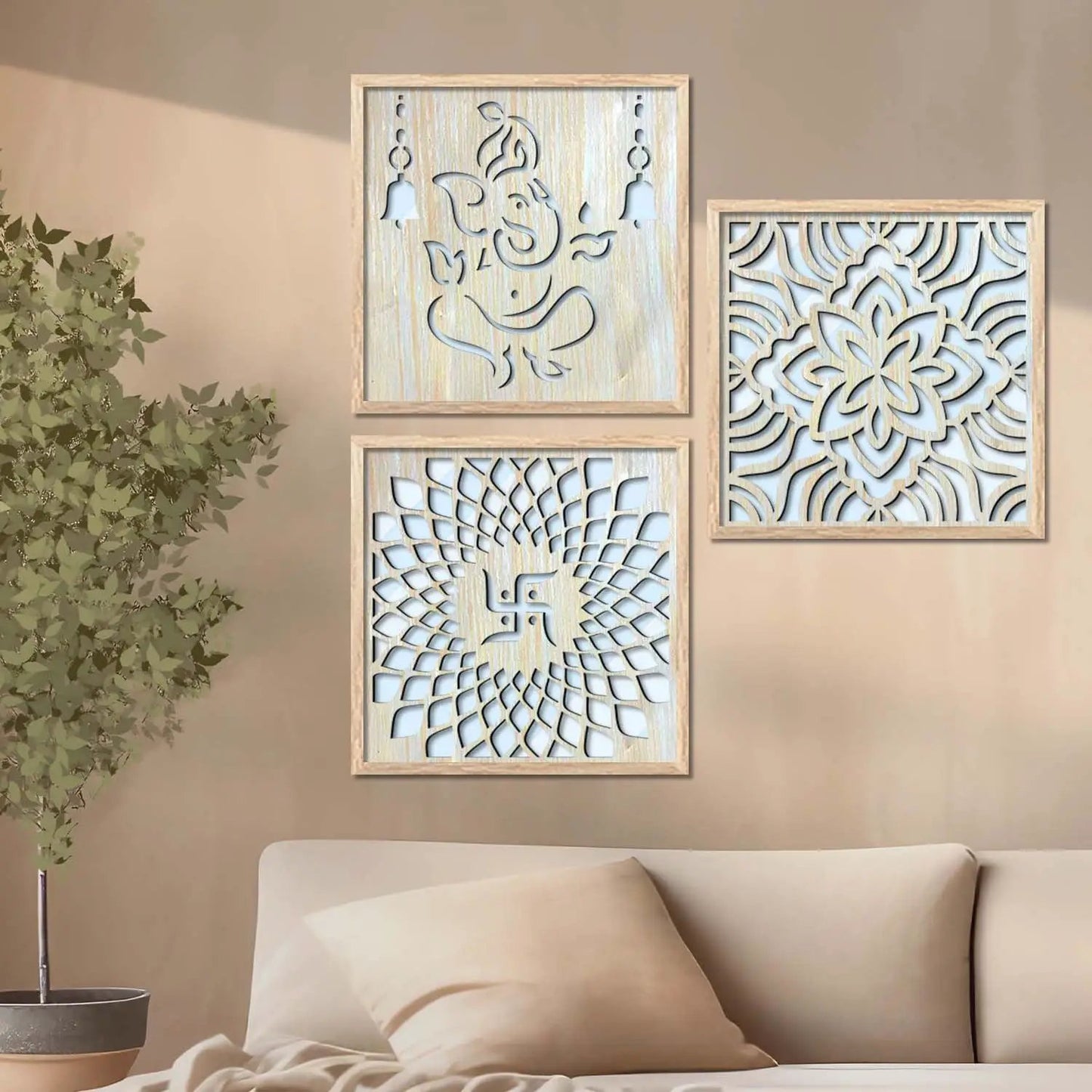 Om Design Wall Mirror Set for Mandir Decor | Temple Wall Decor Mirrors