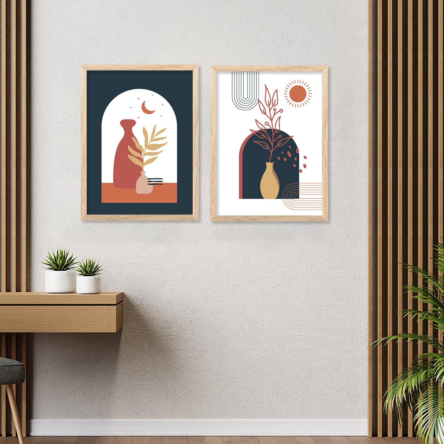 Modern Boho Art Paintings with Frame for Living Room Bedroom Home and Office Wall Decor Set of 6-Kotart