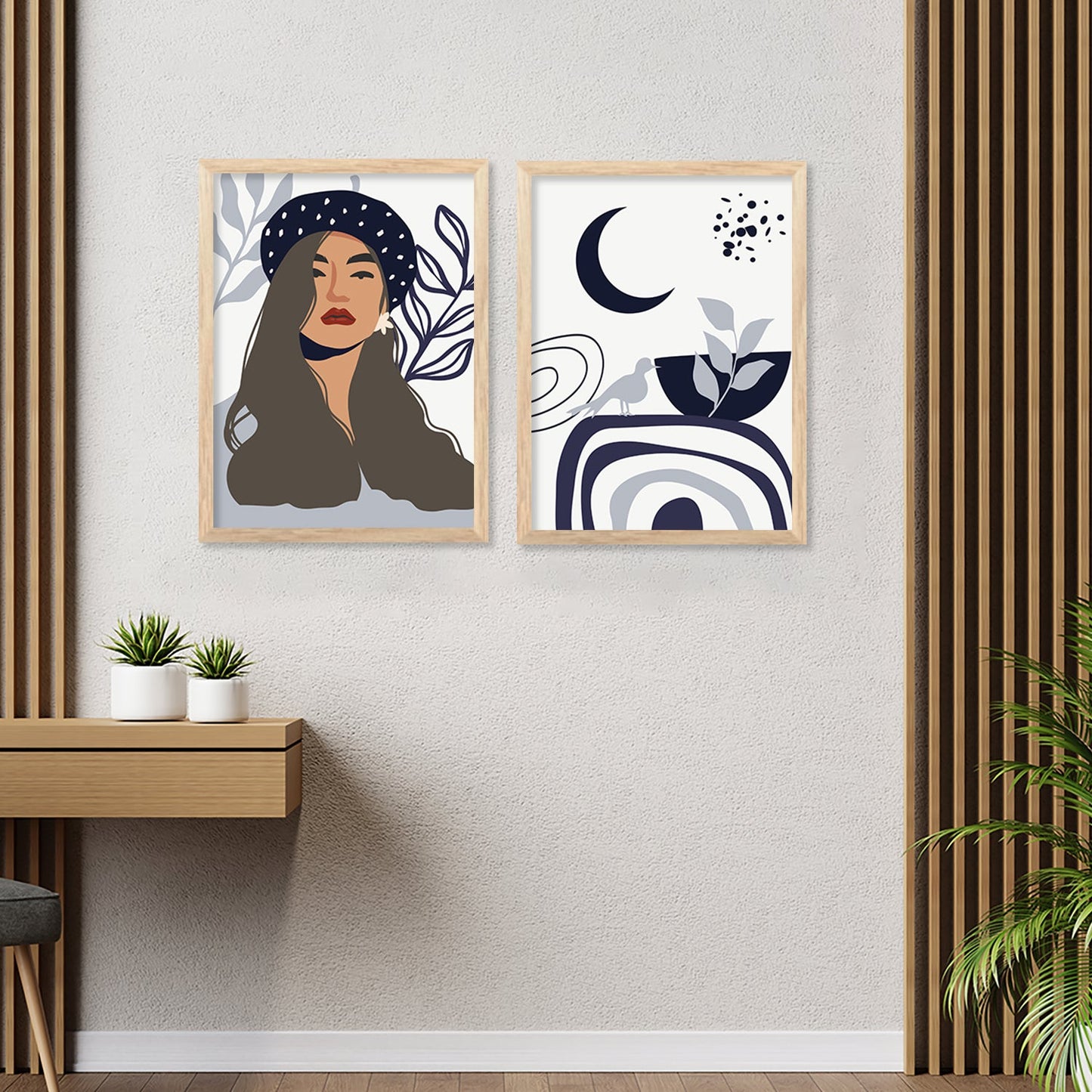 Modern Boho Art Paintings with Frame for Living Room Bedroom Home and Office Wall Decor Set of 6-Kotart