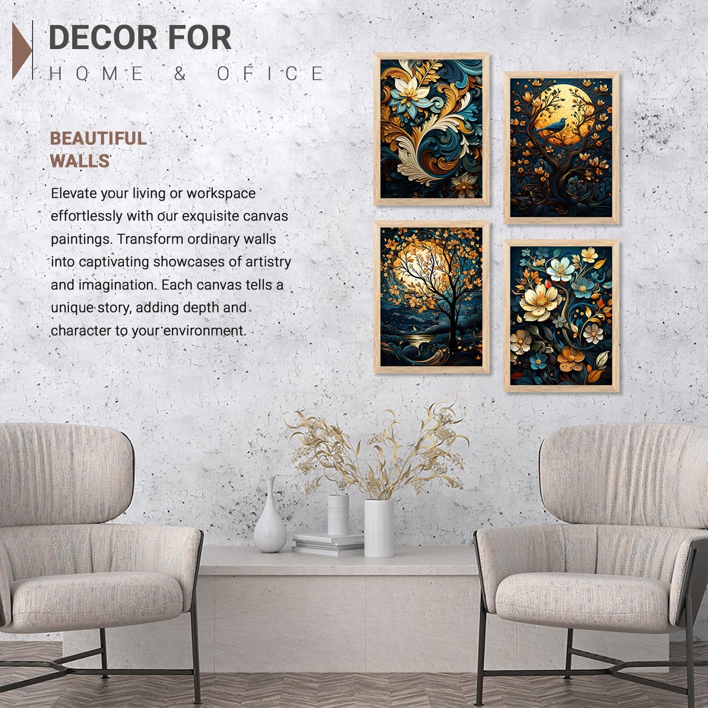 Nature Inspired Art Paintings with Frame for Living Room Bedroom Home and Office Wall Decor Set of 6-Kotart