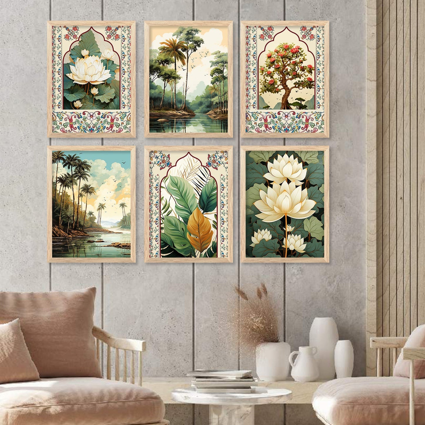 Nature Inspired Modern Art Paintings with Frame for Living Room Bedroom Home and Office Wall Decor Set of 6-Kotart