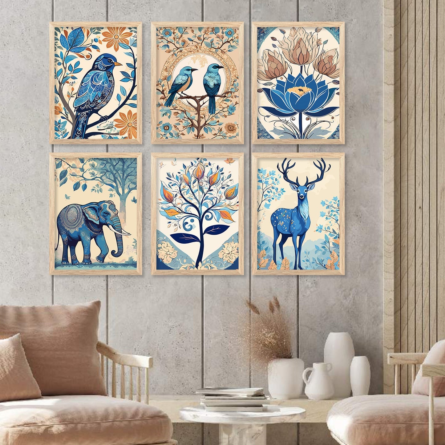 Nature Inspired Modern Art Paintings with Frame for Living Room Bedroom Home and Office Wall Decor Set of 6-Kotart