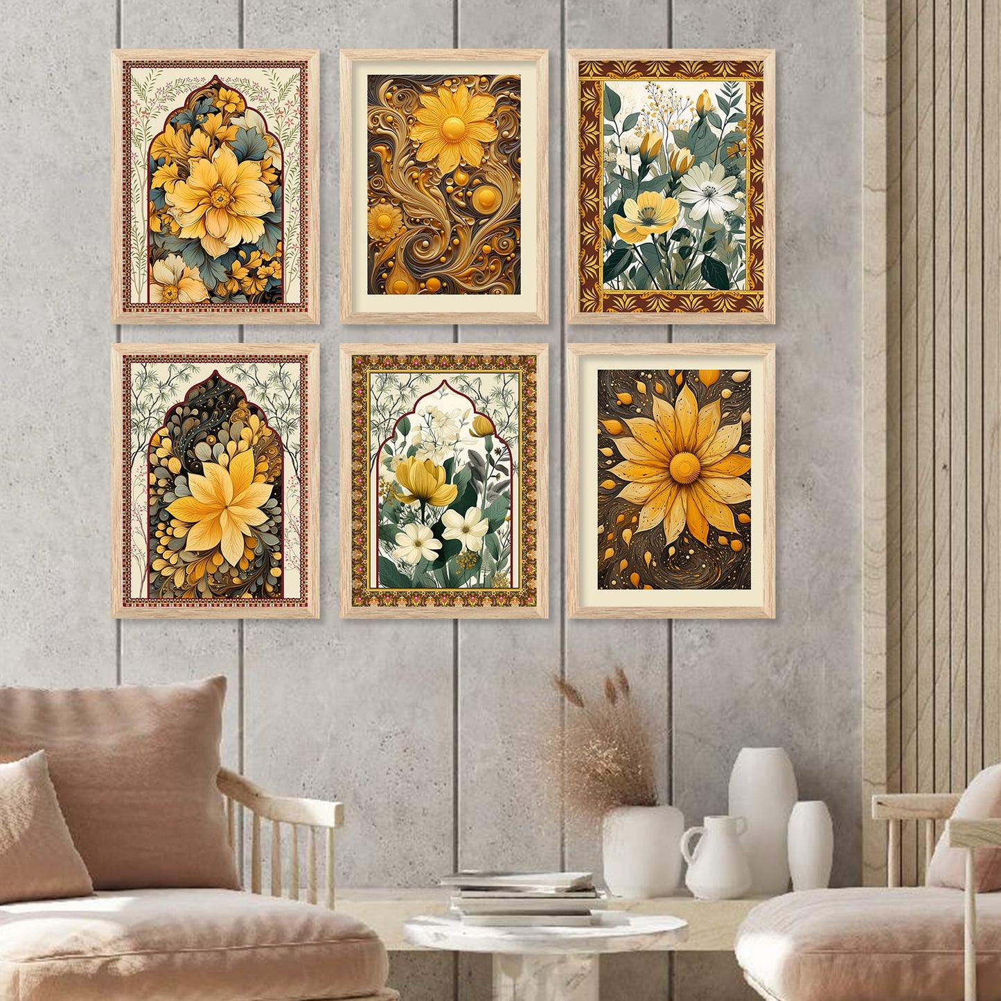 Nature Inspired Modern Art Paintings with Frame for Living Room Bedroom Home and Office Wall Decor Set of 6-Kotart