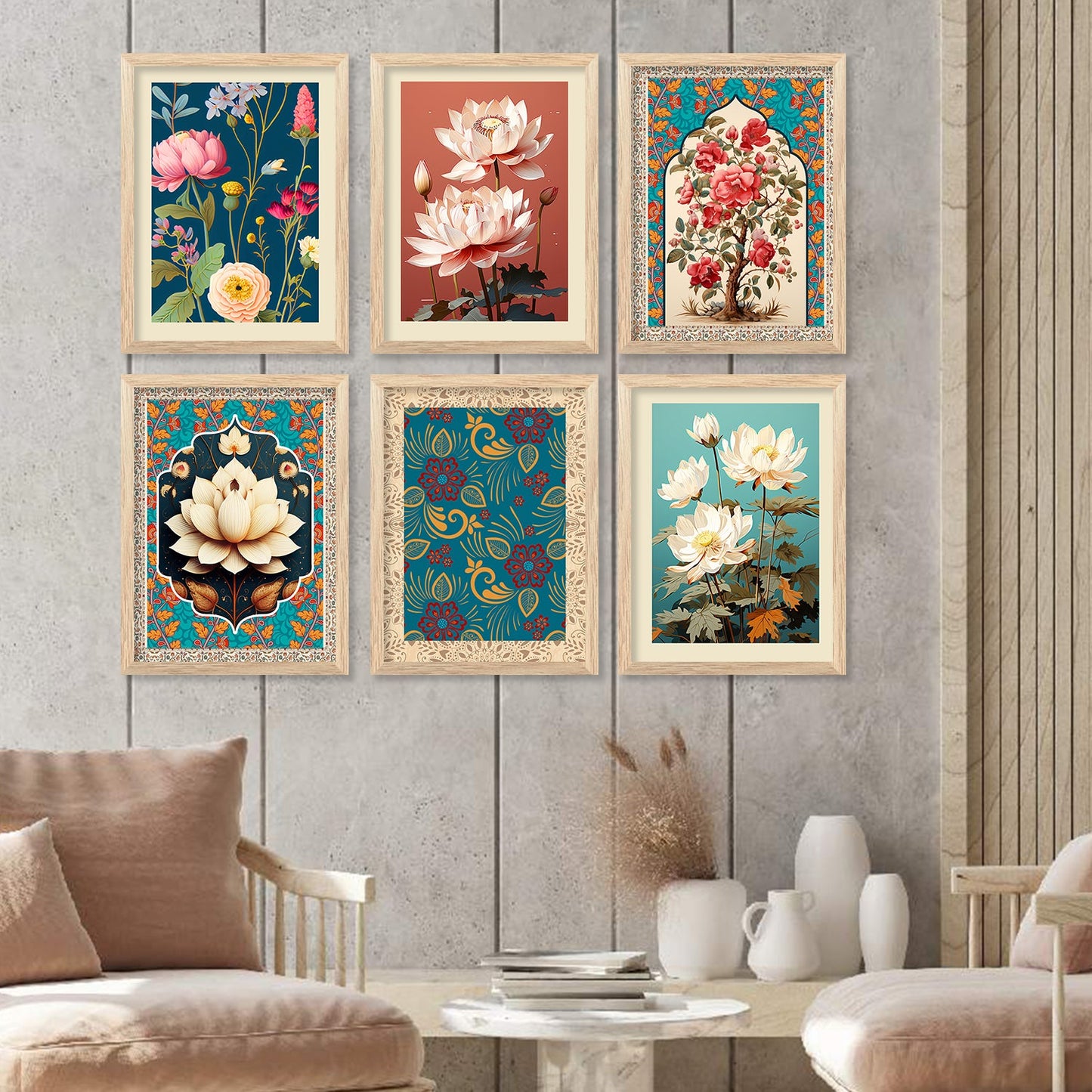 Nature Inspired Modern Art Paintings with Frame for Living Room Bedroom Home and Office Wall Decor Set of 6-Kotart