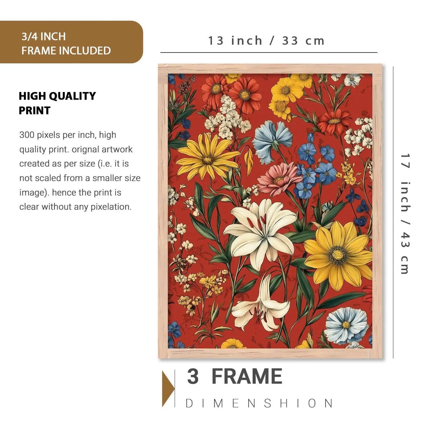 Floral Art Prints with Frame for Living Room Bedroom Home and Office Wall Decor Set of 6