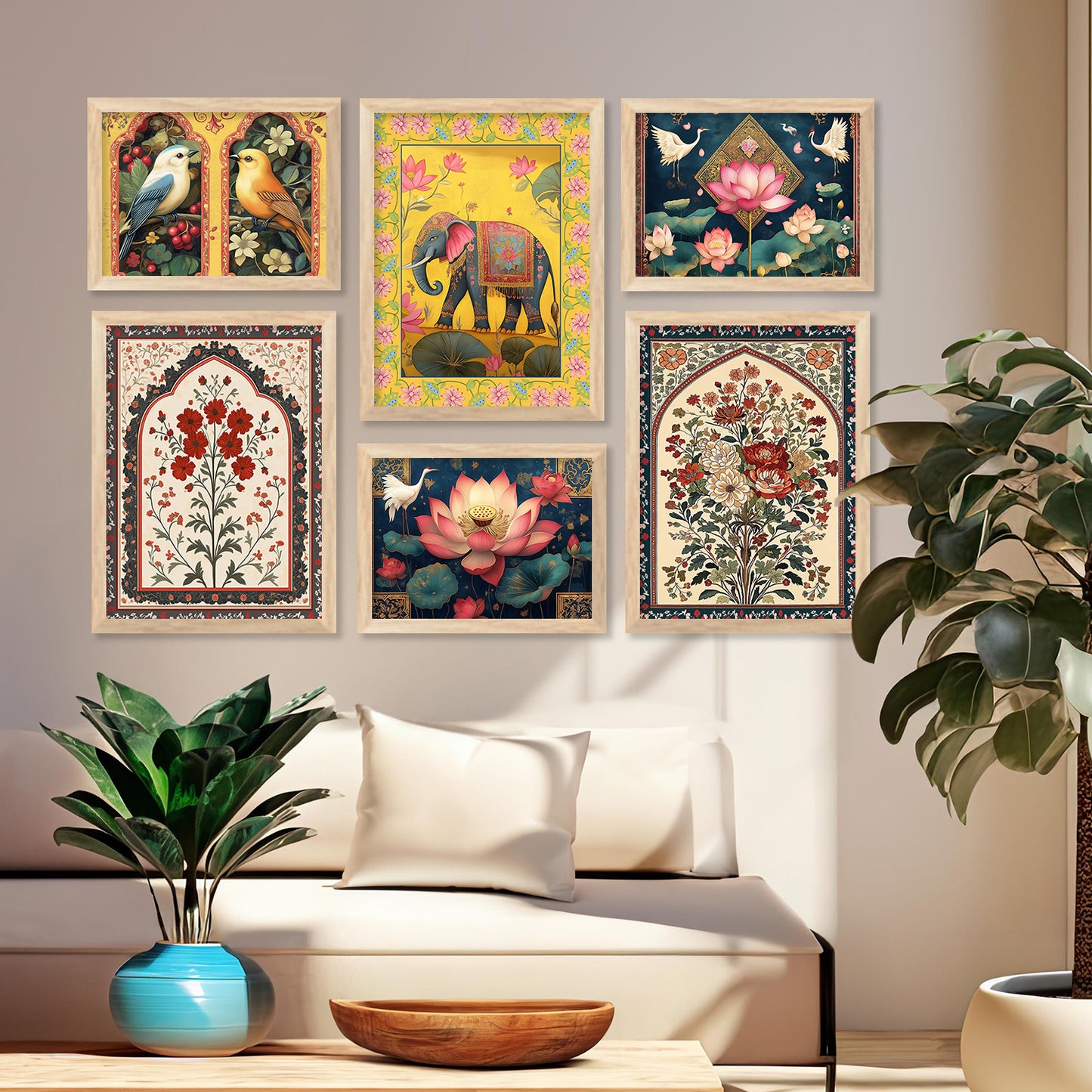 Madhubani Art Prints with Frame for Living Room Bedroom Home and Office Wall Decor Set of 6