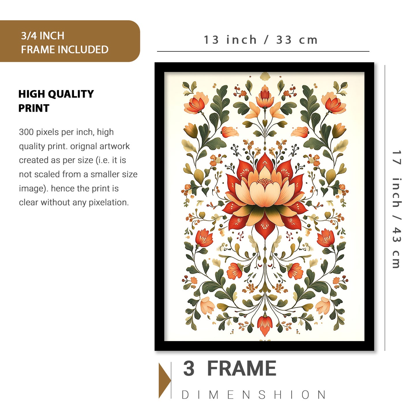 Floral Art Prints with Frame for Living Room Bedroom Home and Office Wall Decor Set of 6