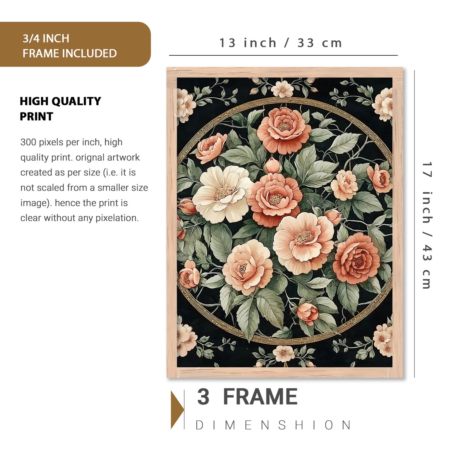 Floral Art Prints with Frame for Living Room Bedroom Home and Office Wall Decor Set of 6