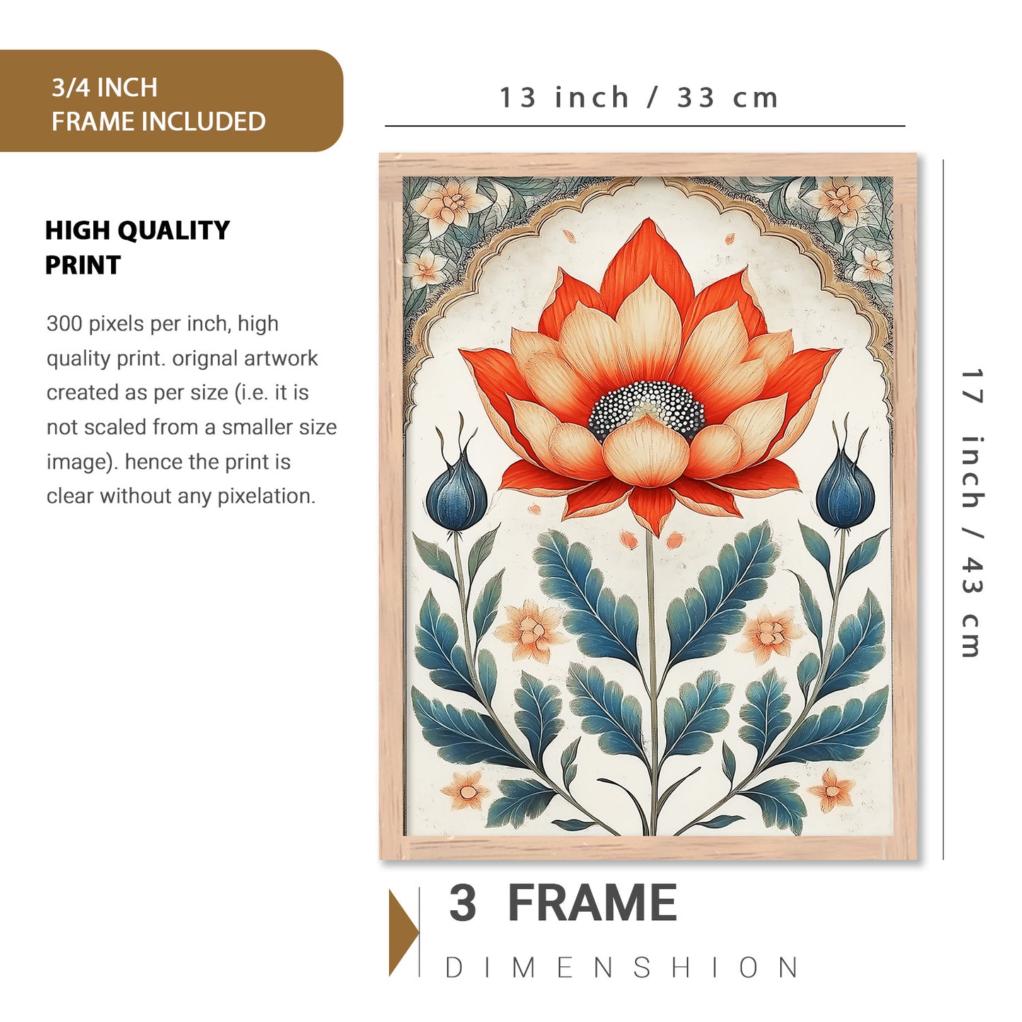 Traditional Art Prints with Frame for Living Room Bedroom Home and Office Wall Decor Set of 6