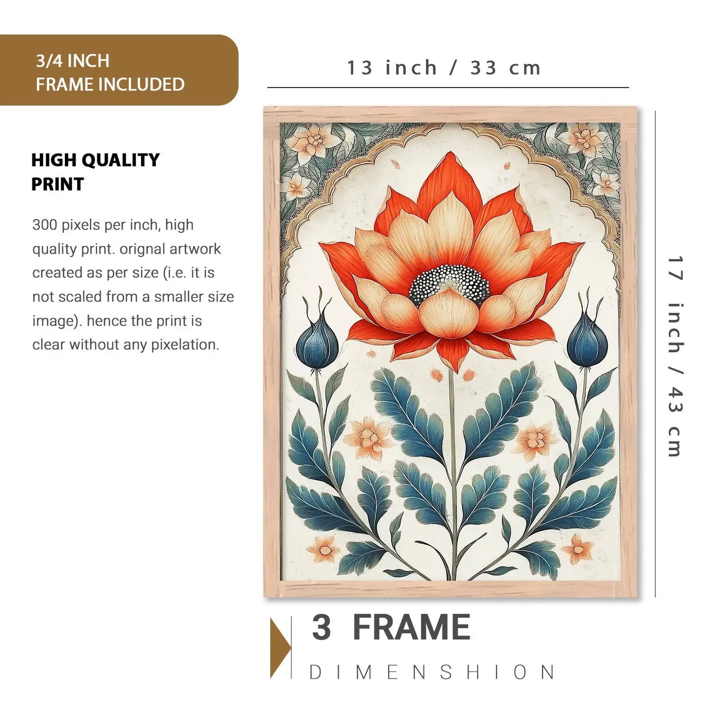 Traditional Art Prints with Frame for Living Room Bedroom Home and Office Wall Decor Set of 6