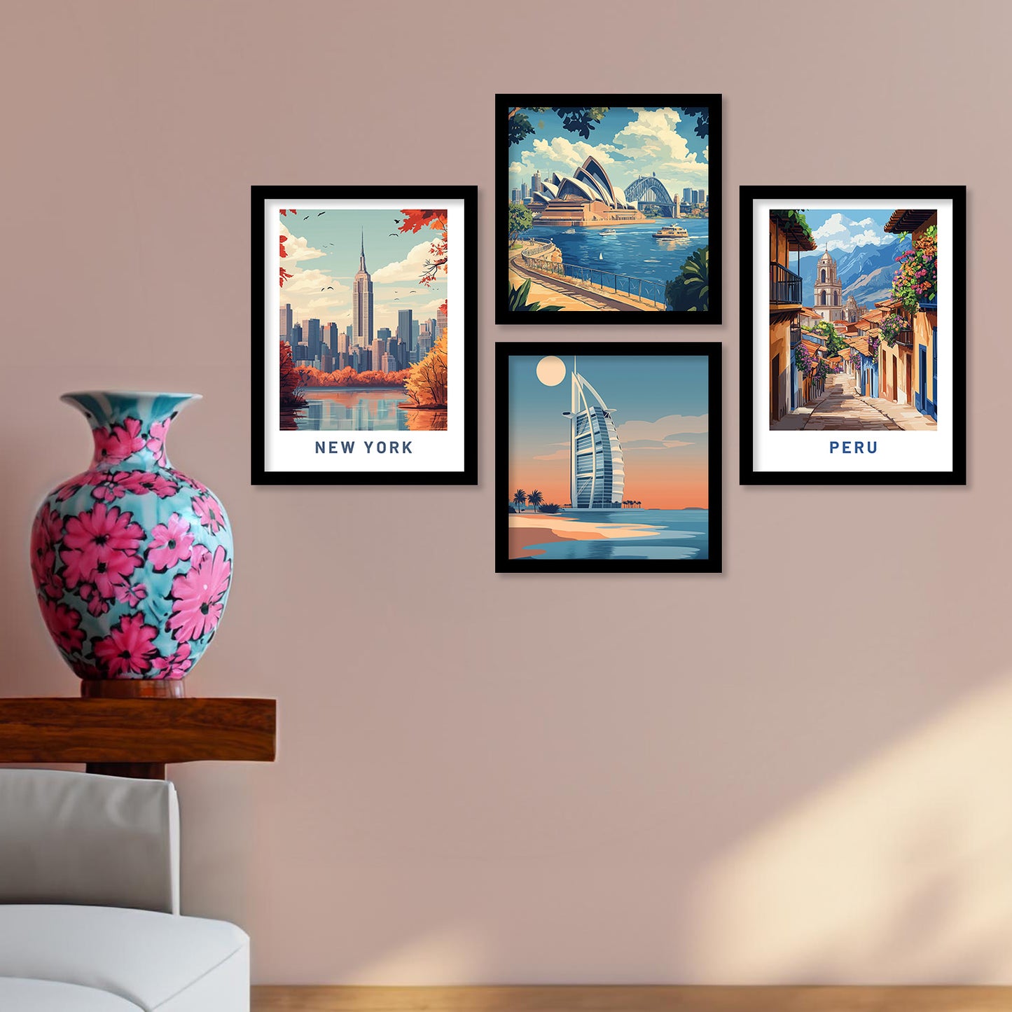 City view Art Print with Frame for Living Room Bedroom Office Wall Decor