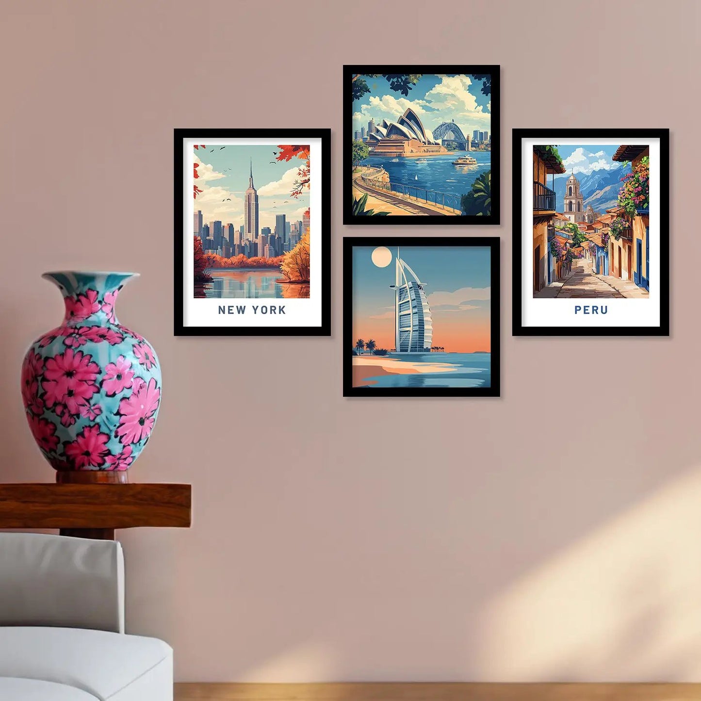 City view Art Print with Frame for Living Room Bedroom Office Wall Decor