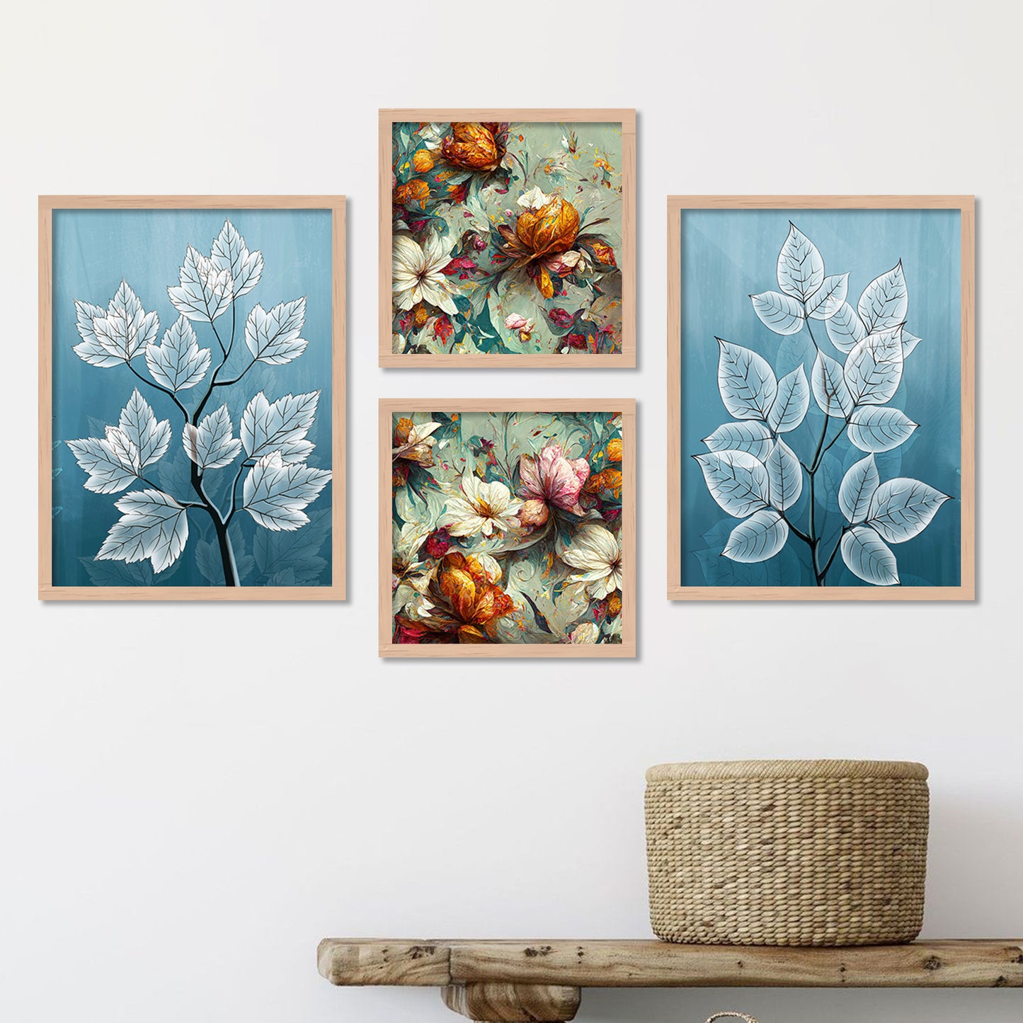 Nature Inspired Floral Art Framed Painting Combo for Home Living Room Office Wall Decor-Kotart