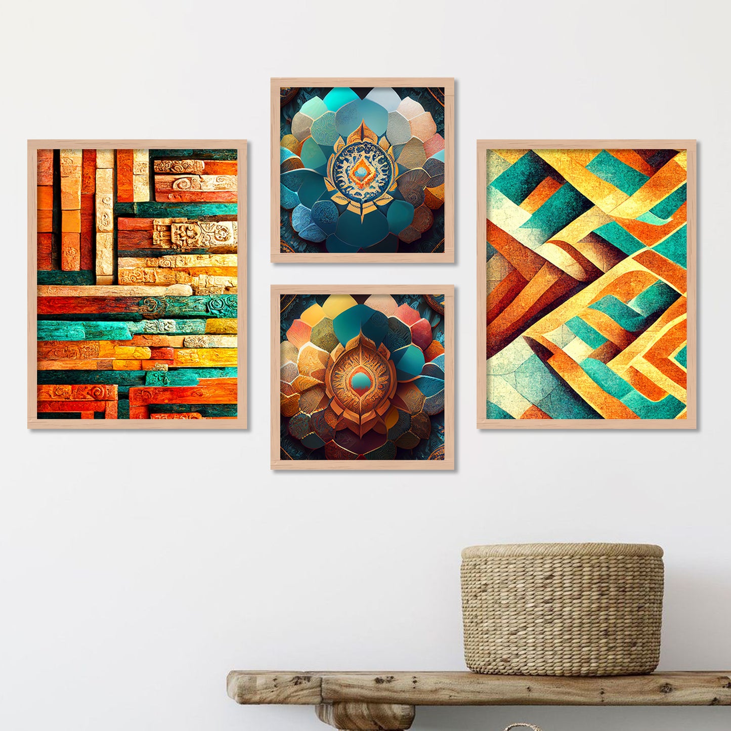 Vibrant Abstract / Modern Art Framed Painting Combo for Home Living Room Office Wall Decor-Kotart